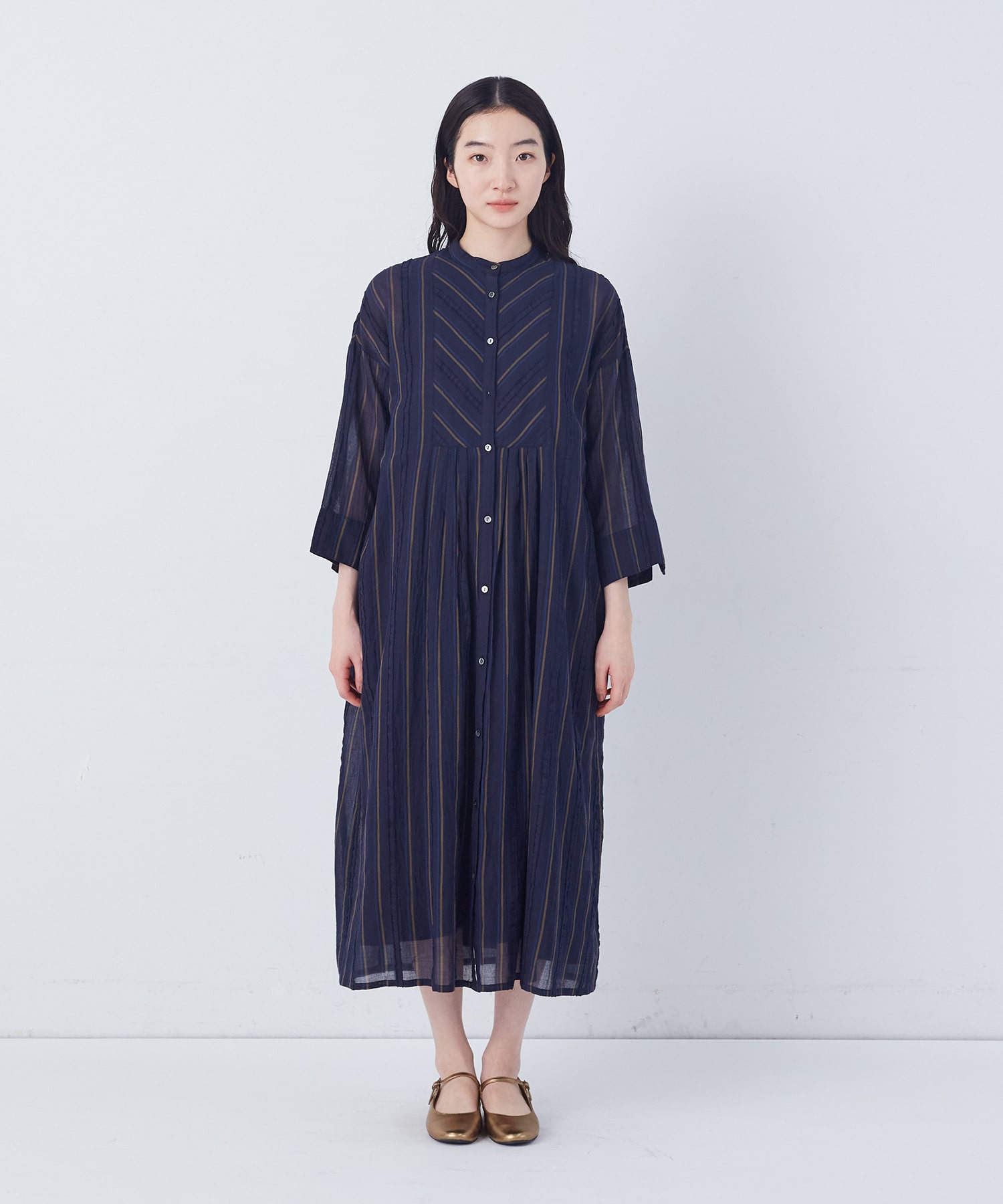 【congés payés】フリンジストライプワンピース 詳細画像 ブルー系その他 12