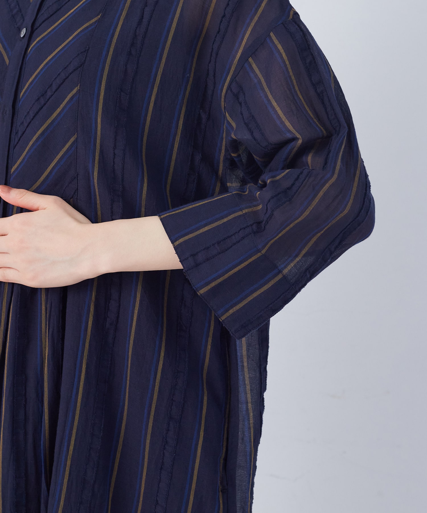 【congés payés】フリンジストライプワンピース 詳細画像 ブルー系その他 17