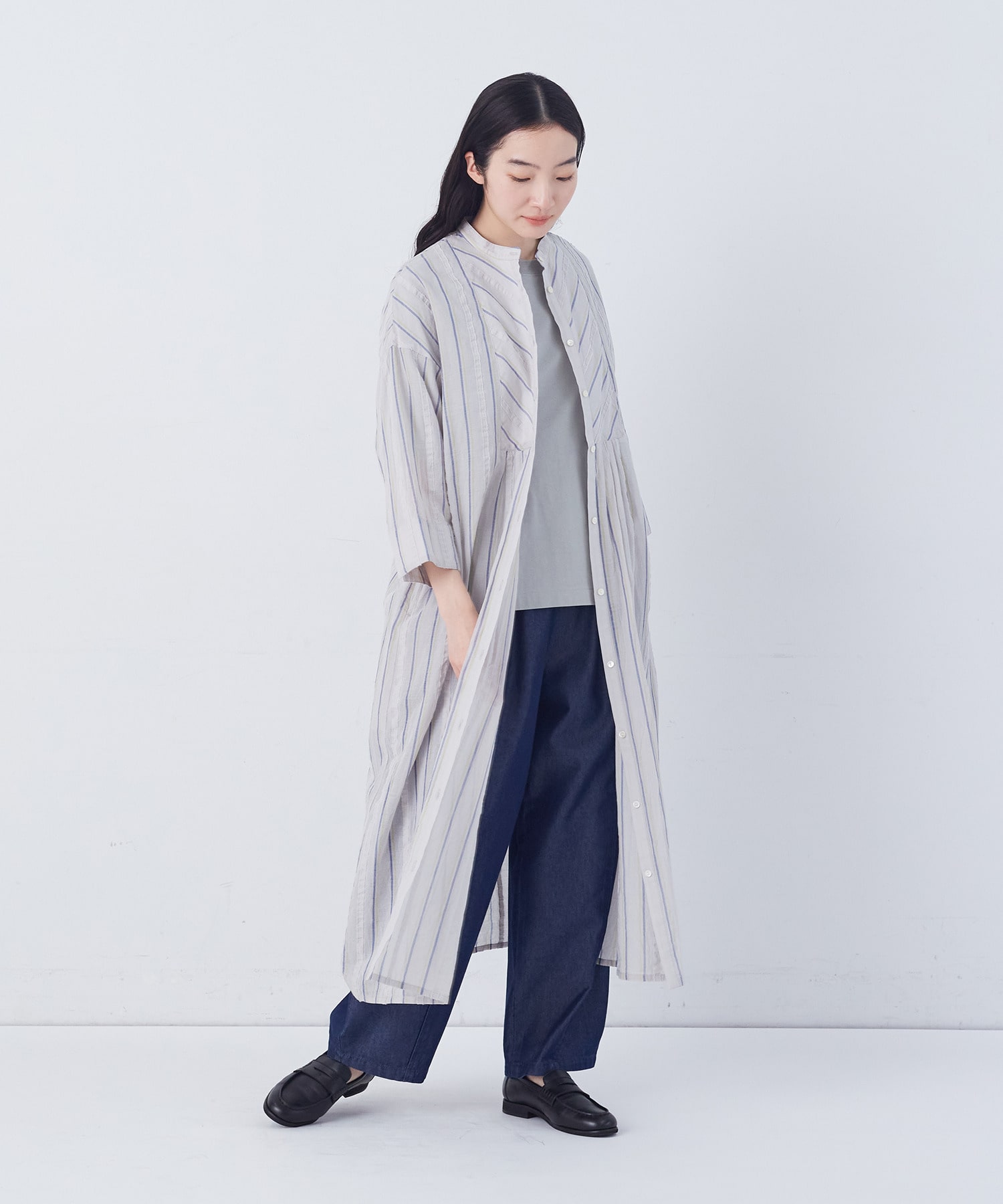 【congés payés】フリンジストライプワンピース 詳細画像 ブルー系その他 2