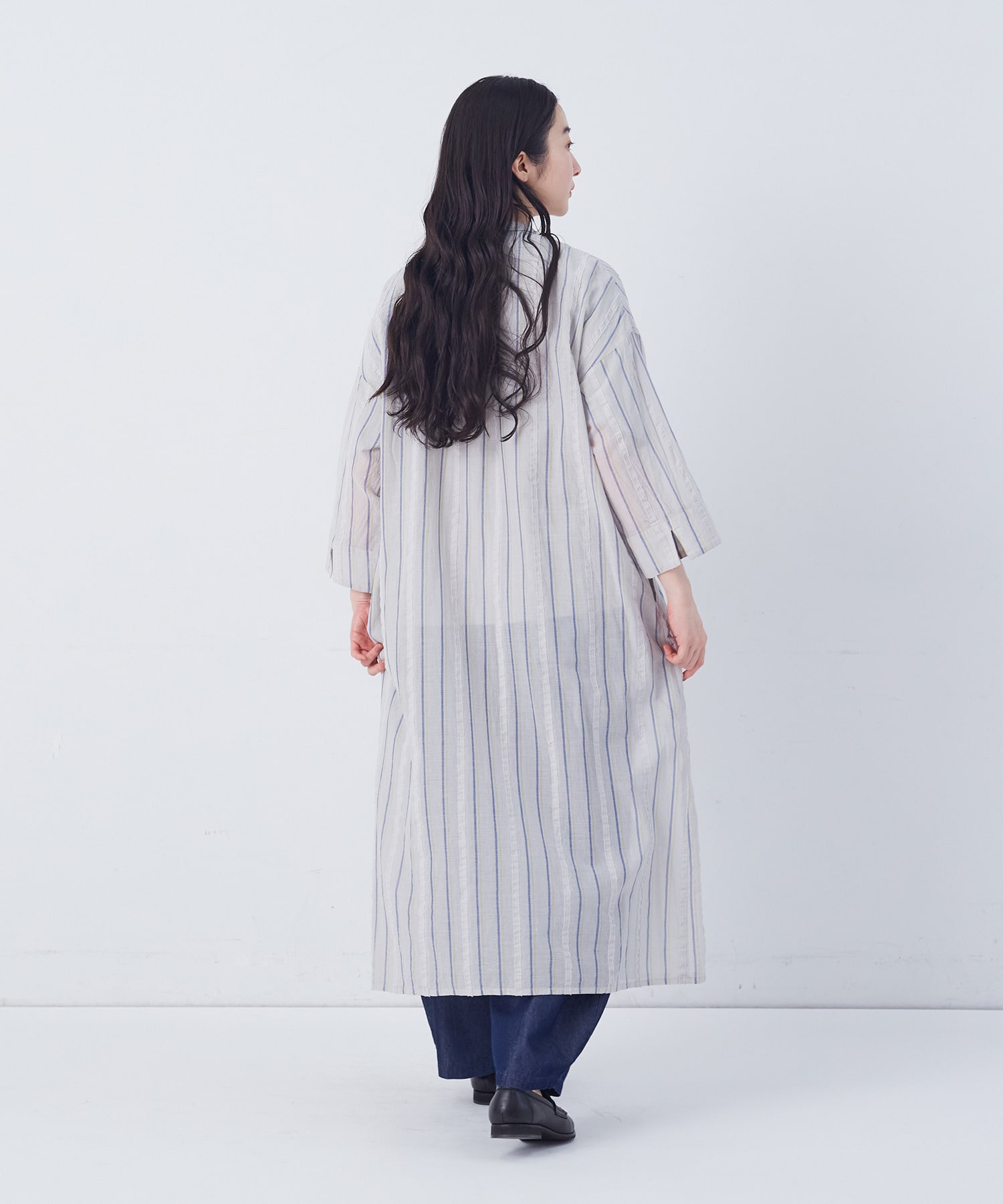 【congés payés】フリンジストライプワンピース 詳細画像 ブルー系その他 3