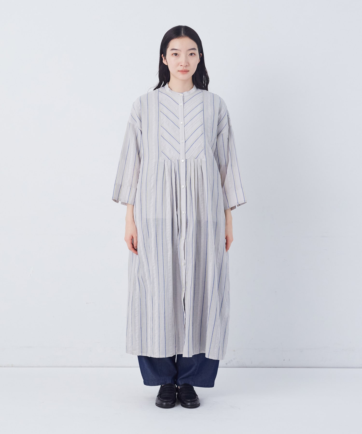 【congés payés】フリンジストライプワンピース 詳細画像 ブルー系その他 5