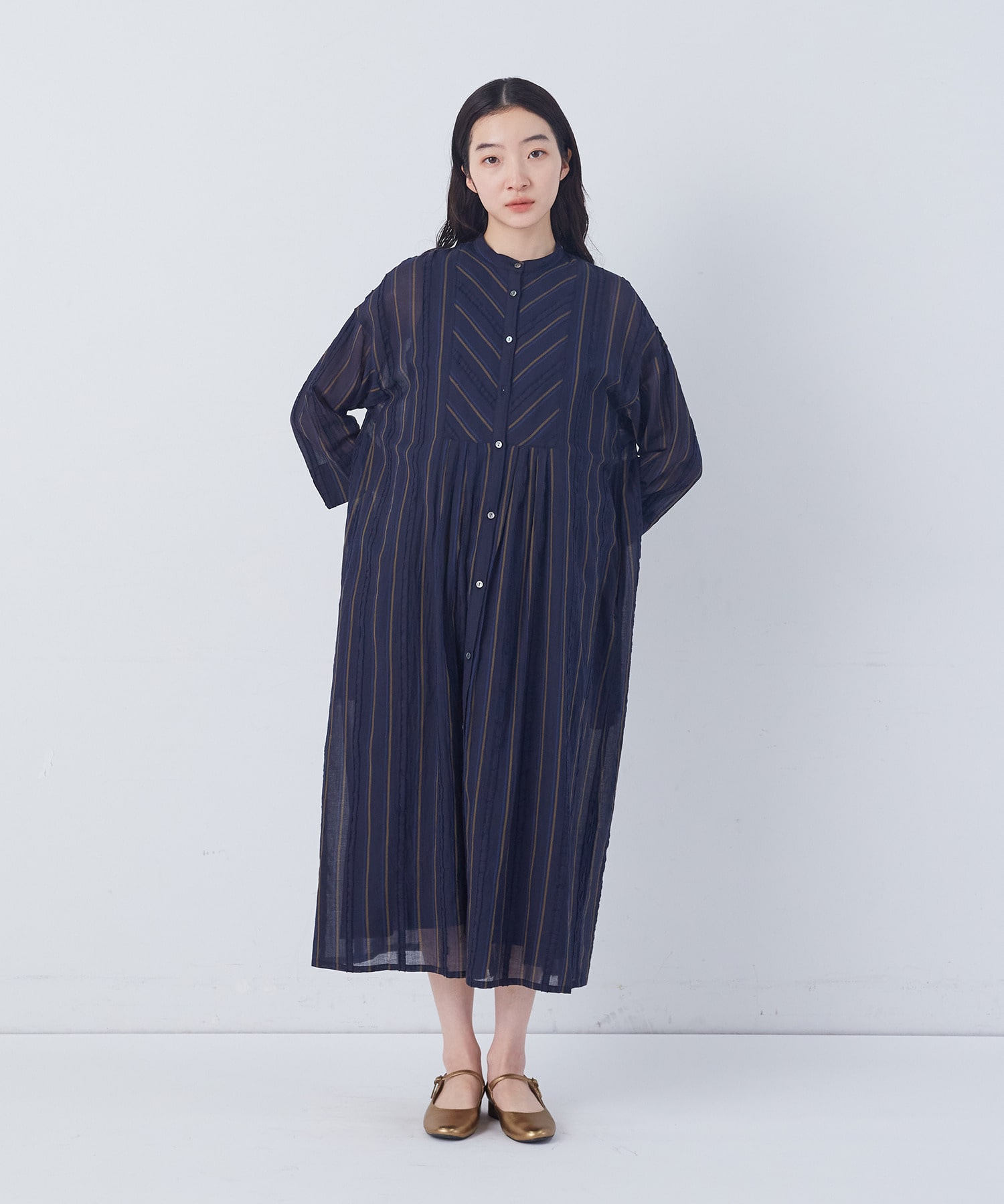 【congés payés】フリンジストライプワンピース 詳細画像 ブルー系その他 8