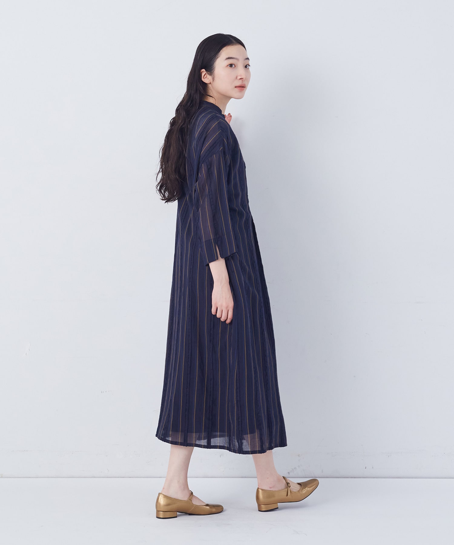 【congés payés】フリンジストライプワンピース 詳細画像 ブルー系その他 9