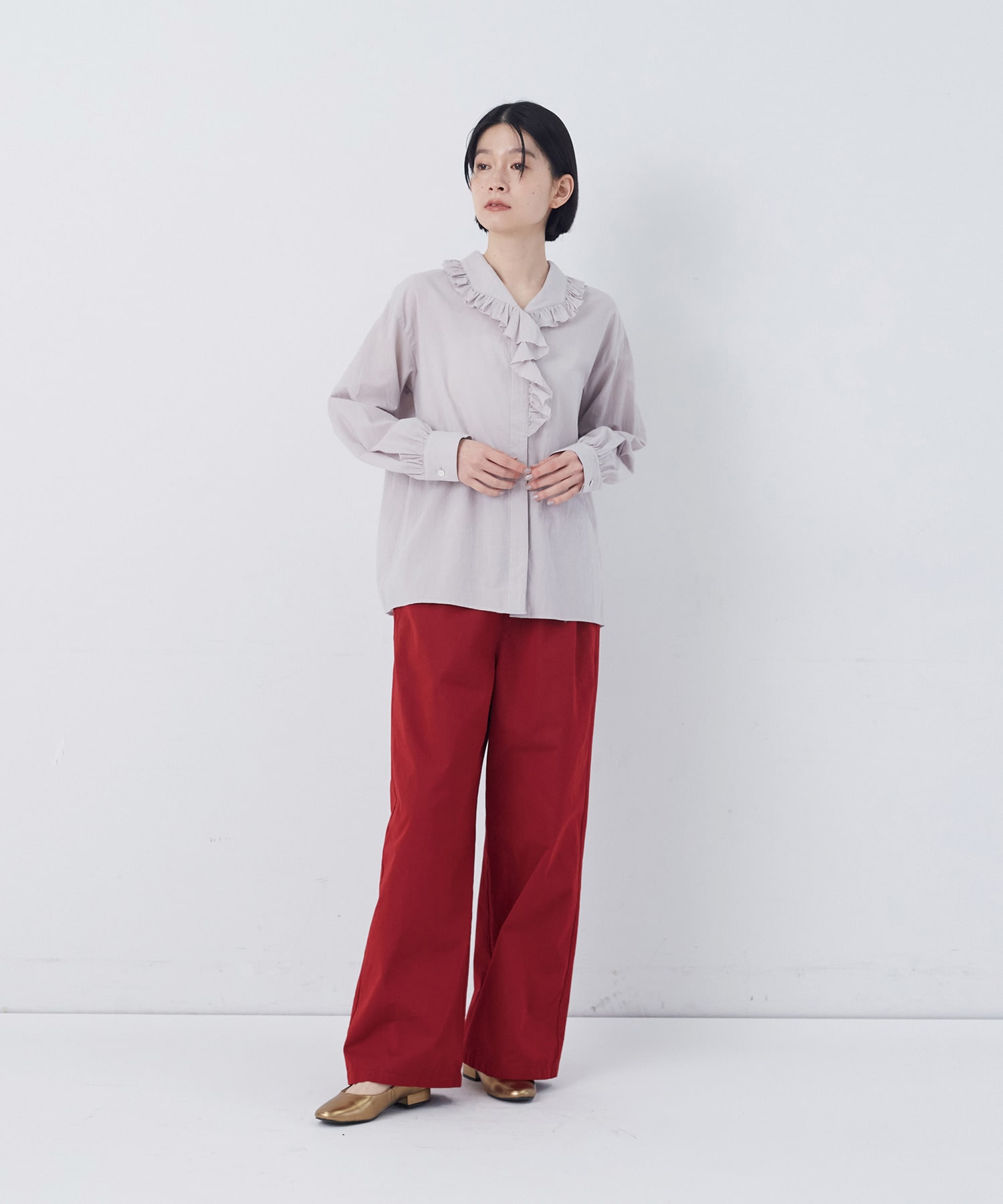 【congés payés】60/ローンフリルシャツ 詳細画像 グレイッシュベージュ 9