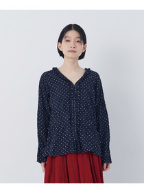 【congés payés】クリンクル加工Ｖネックフリルシャツ 詳細画像 ネイビー 12