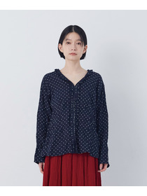 【congés payés】クリンクル加工Ｖネックフリルシャツ 詳細画像 ネイビー 13