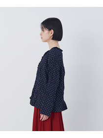 【congés payés】クリンクル加工Ｖネックフリルシャツ 詳細画像 ネイビー 14