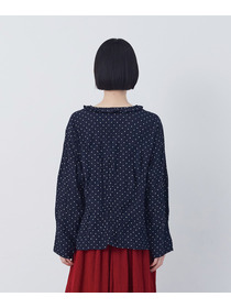 【congés payés】クリンクル加工Ｖネックフリルシャツ 詳細画像 ネイビー 15