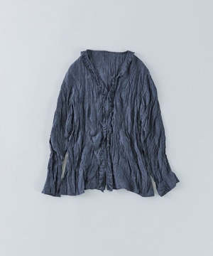 【congés payés】クリンクル加工Ｖネックフリルシャツ 詳細画像 ネイビー 1