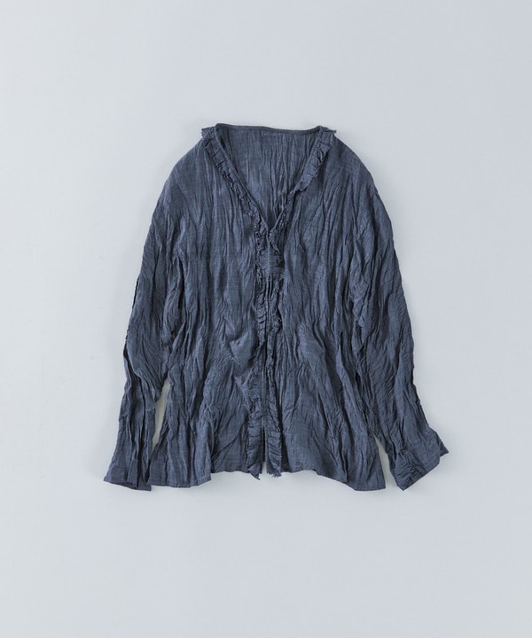 クリンクル加工Ｖネックフリルシャツ 詳細画像 ネイビー 1