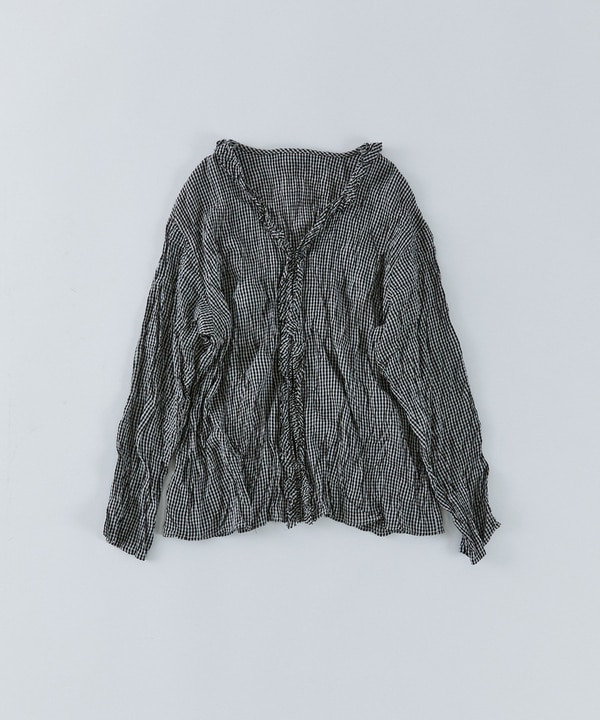 クリンクル加工Ｖネックフリルシャツ 詳細画像 チェック 1