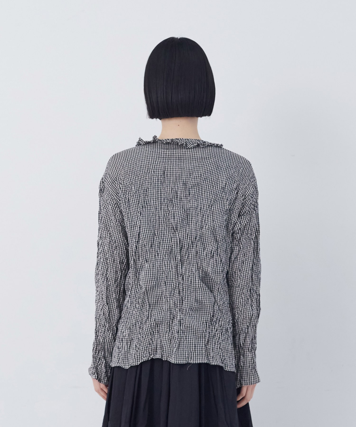 【congés payés】クリンクル加工Ｖネックフリルシャツ 詳細画像 ネイビー 8