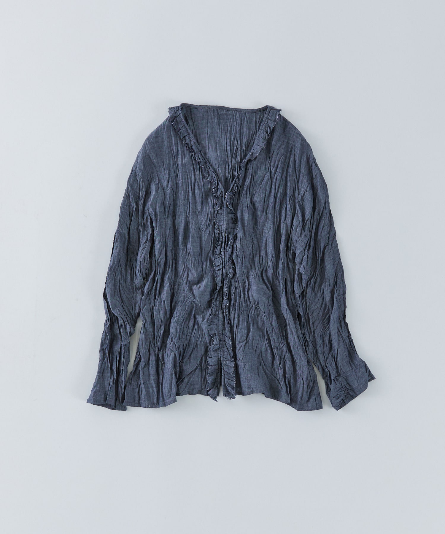 【congés payés】クリンクル加工Ｖネックフリルシャツ 詳細画像 ネイビー 1