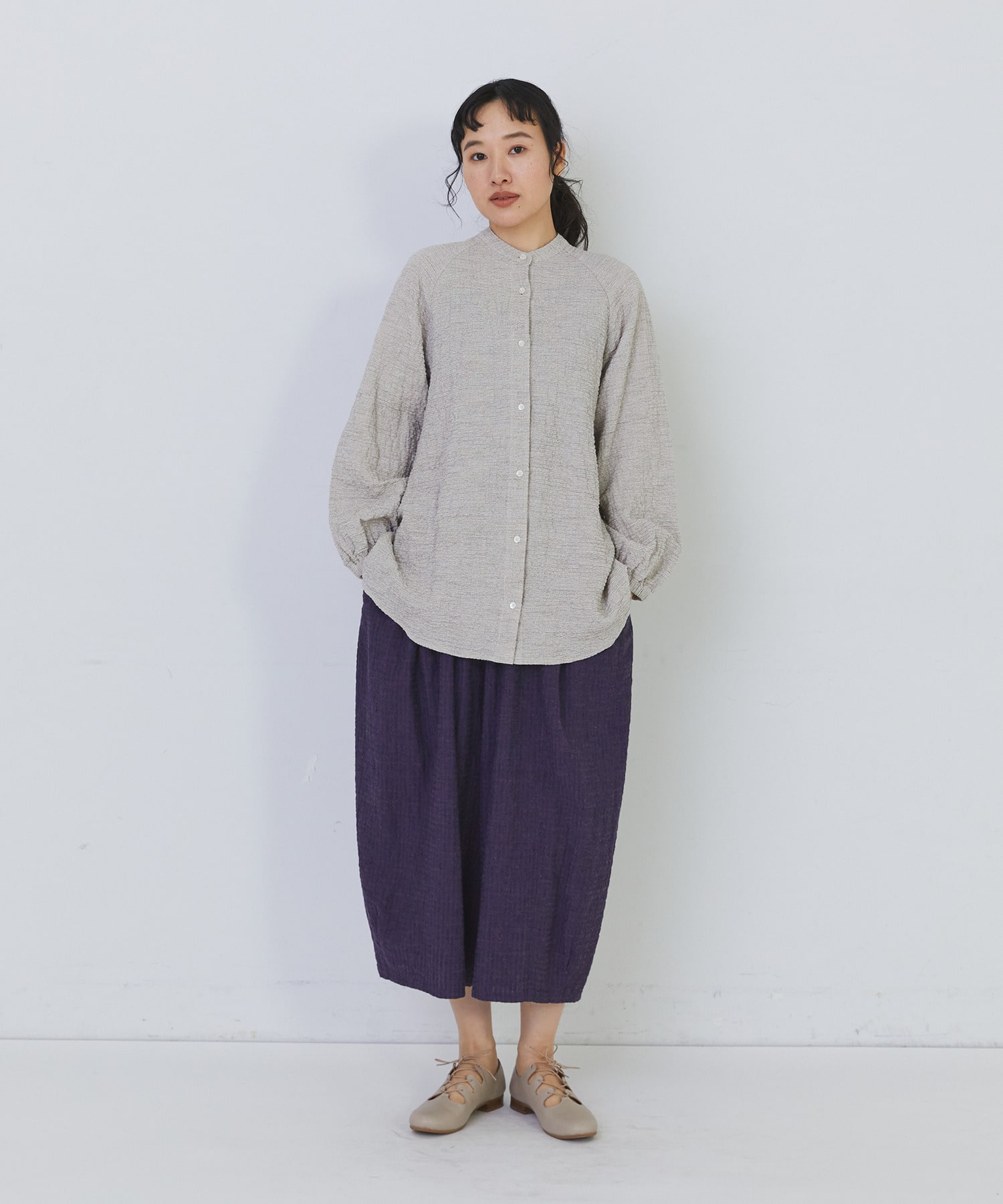 【congés payés】ワッフルスタンドカラーシャツ 詳細画像 ブラック系その他 1