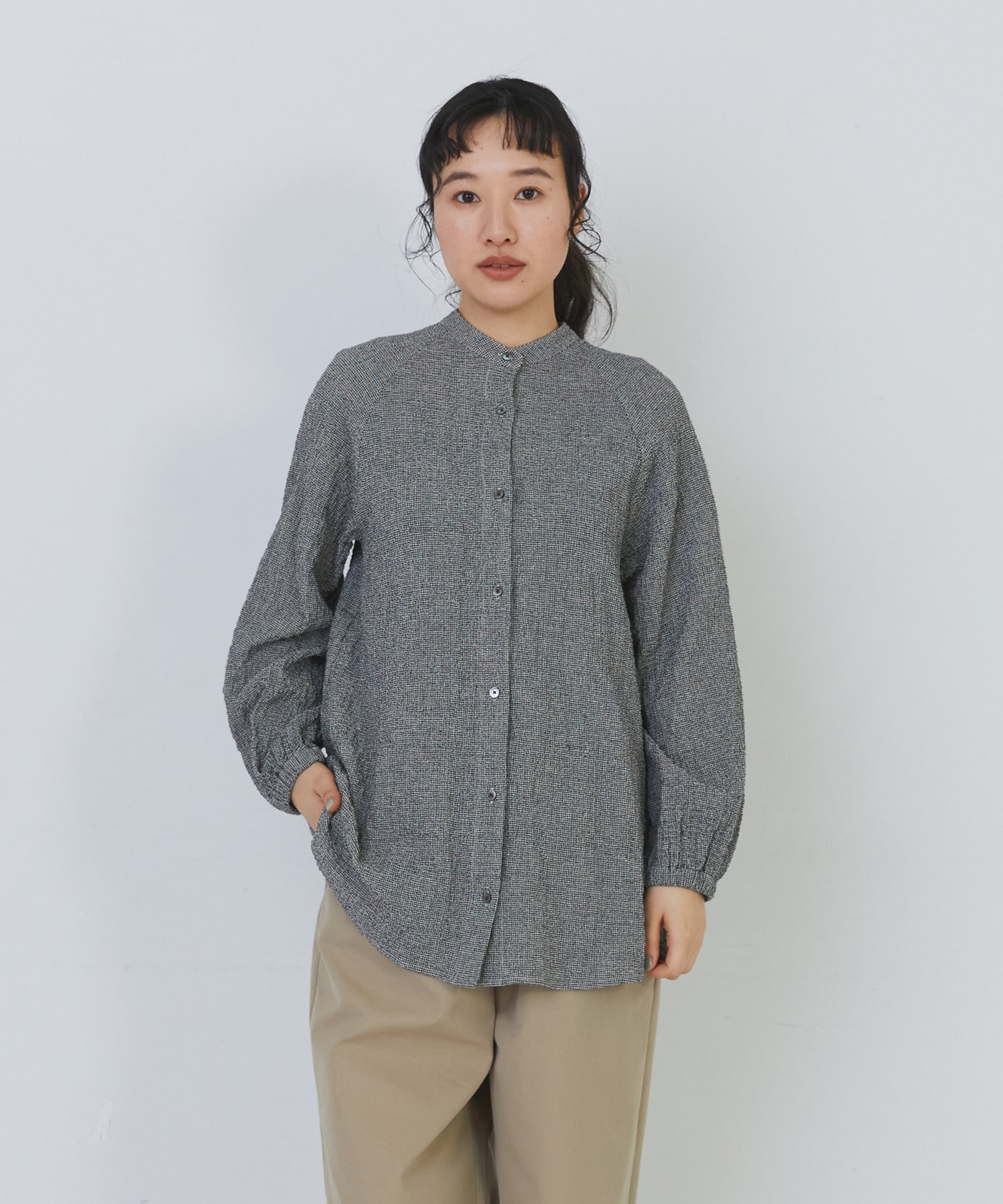 【congés payés】ワッフルスタンドカラーシャツ 詳細画像 ブラック系その他 18