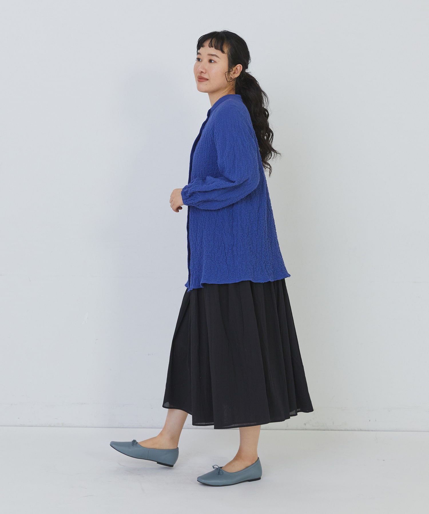 【congés payés】ワッフルスタンドカラーシャツ 詳細画像 ブラック系その他 8