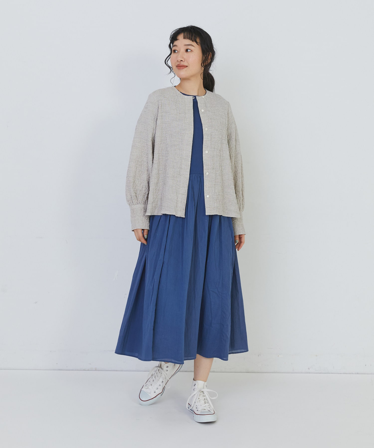 【congés payés】ワッフルラウンドカラーシャツ 詳細画像 ブルー系その他 1