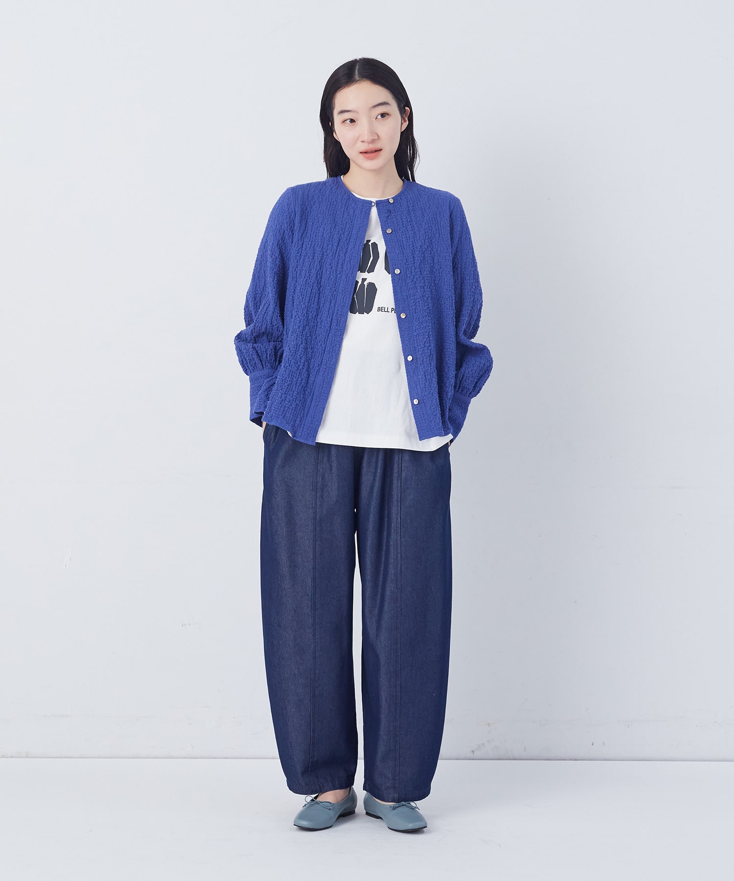 【congés payés】ワッフルラウンドカラーシャツ 詳細画像 ブルー系その他 16