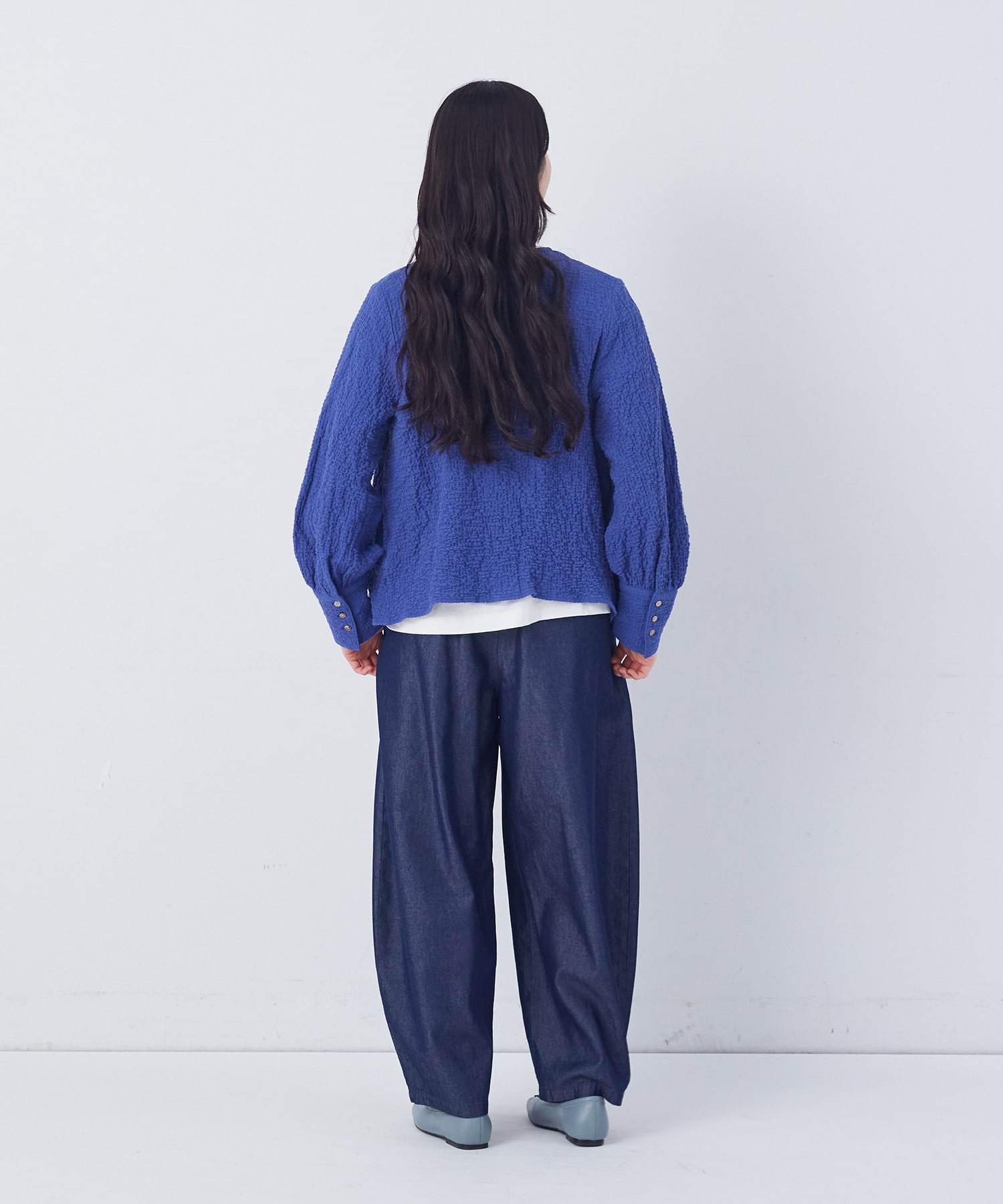 【congés payés】ワッフルラウンドカラーシャツ 詳細画像 ブルー系その他 18