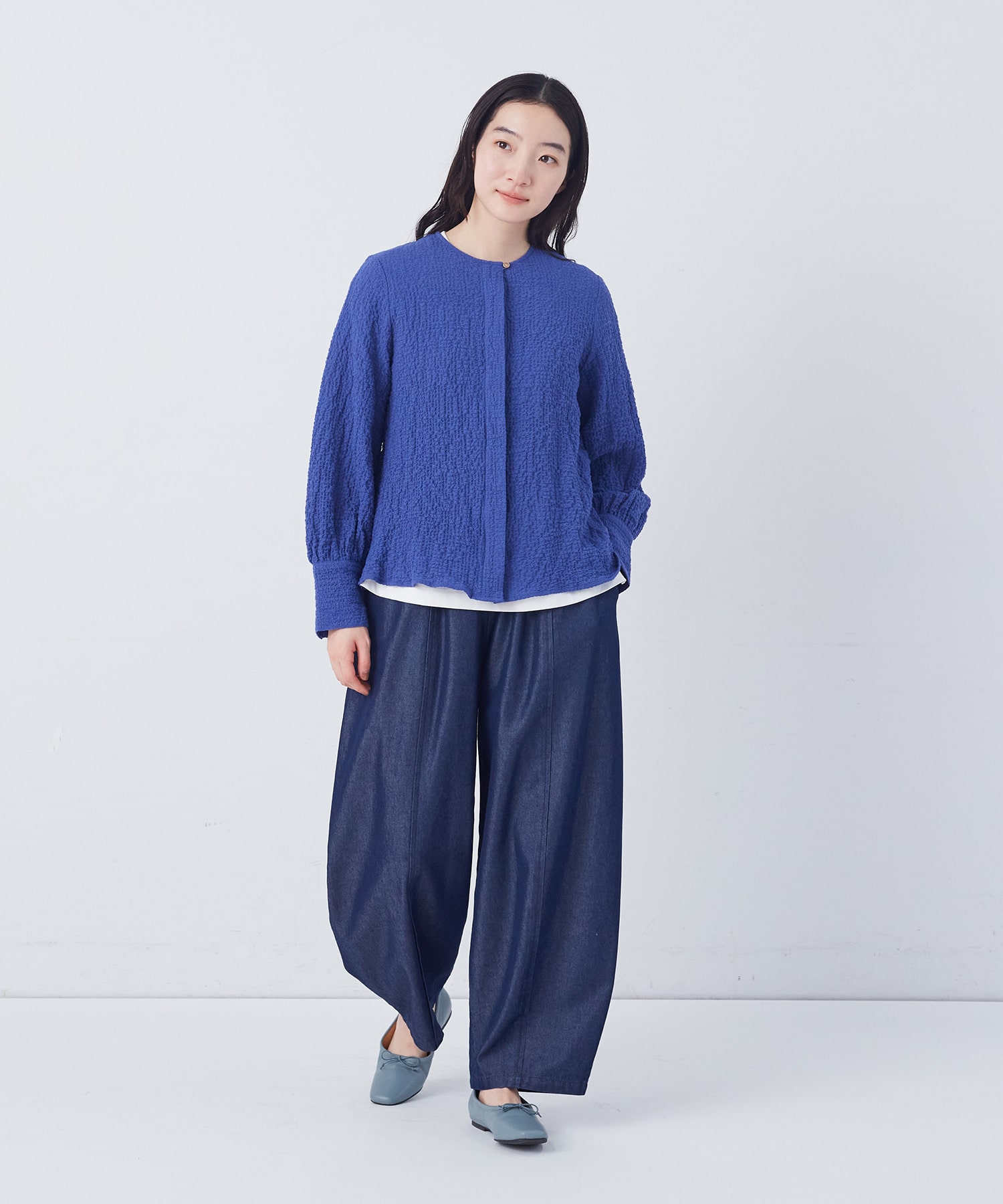 【congés payés】ワッフルラウンドカラーシャツ 詳細画像 ブルー系その他 19