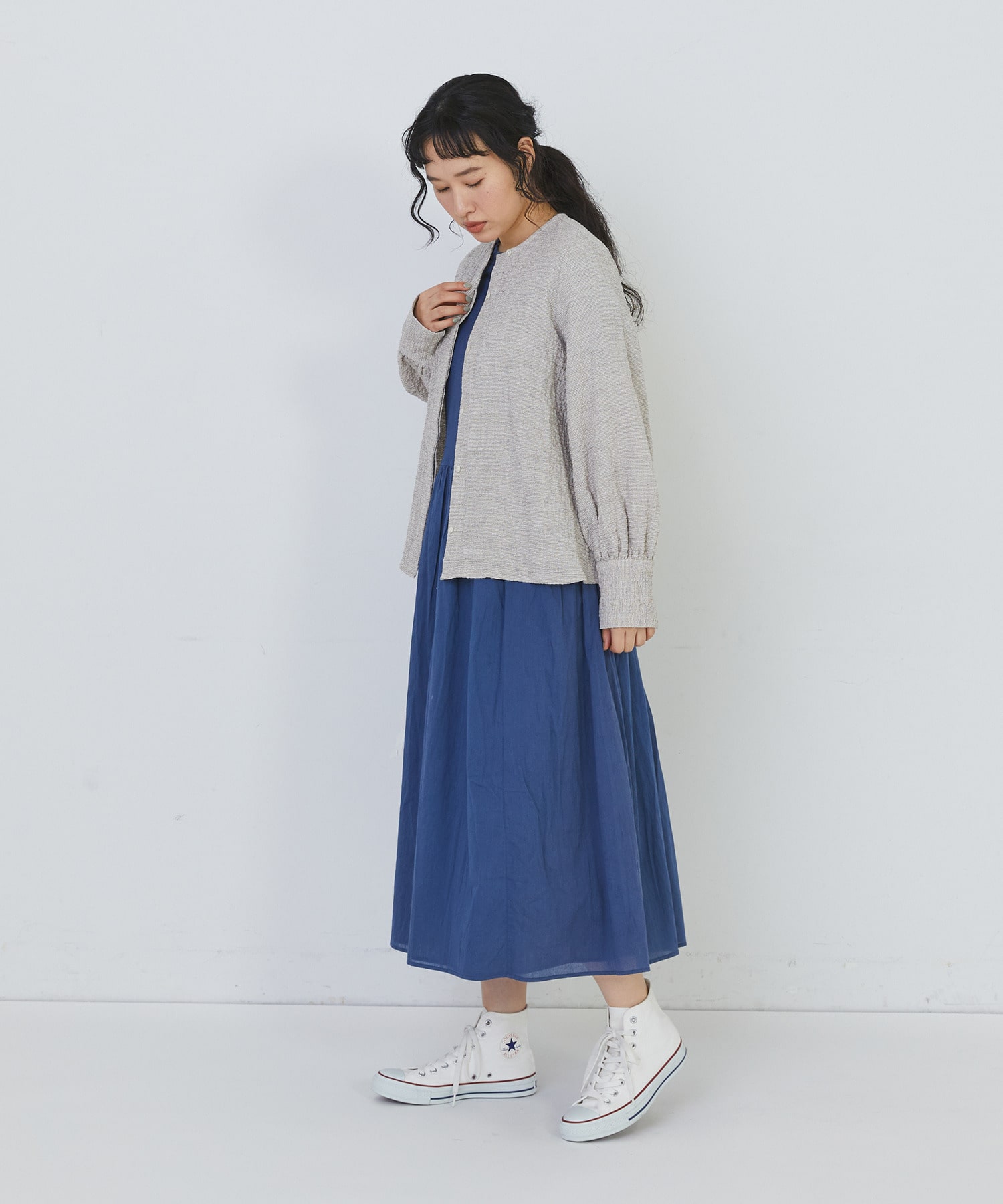 【congés payés】ワッフルラウンドカラーシャツ 詳細画像 ブルー系その他 2