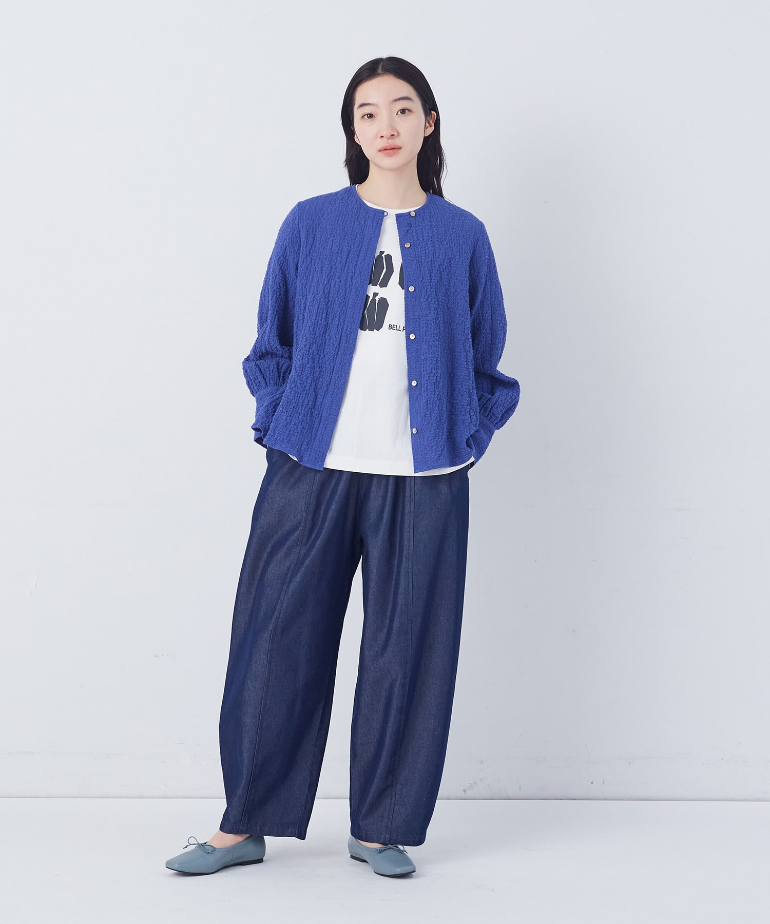 【congés payés】ワッフルラウンドカラーシャツ 詳細画像 ブルー系その他 20