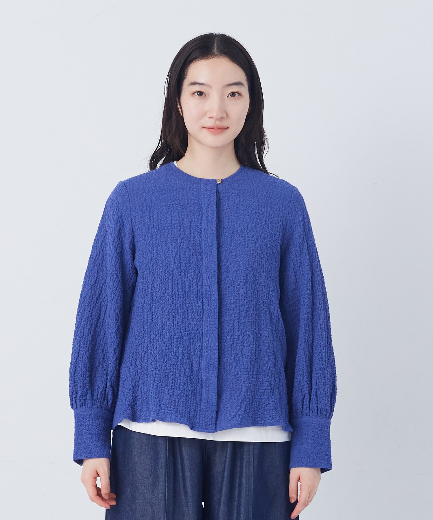 【congés payés】ワッフルラウンドカラーシャツ 詳細画像 ブルー系その他 21