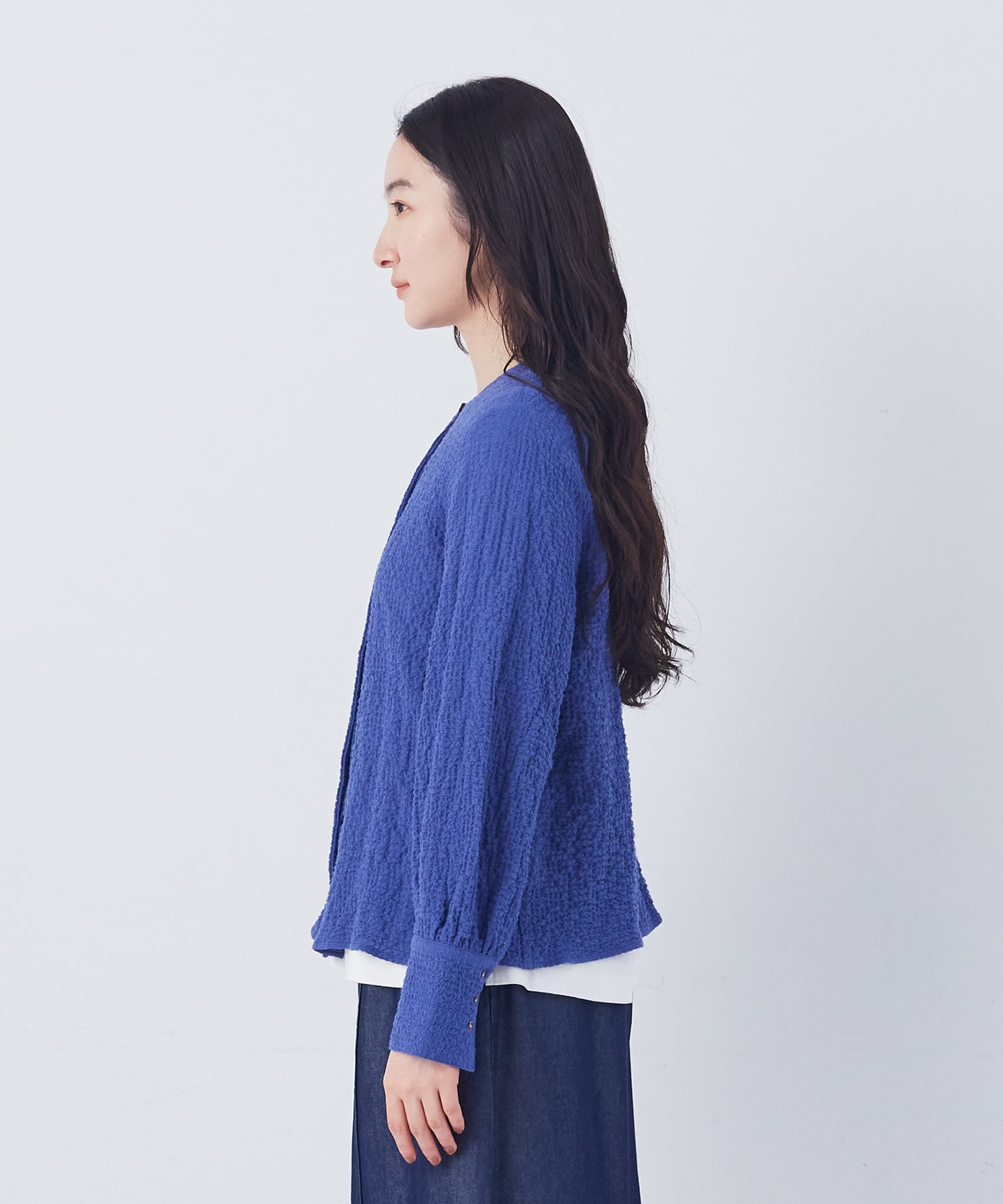 【congés payés】ワッフルラウンドカラーシャツ 詳細画像 ブルー系その他 22