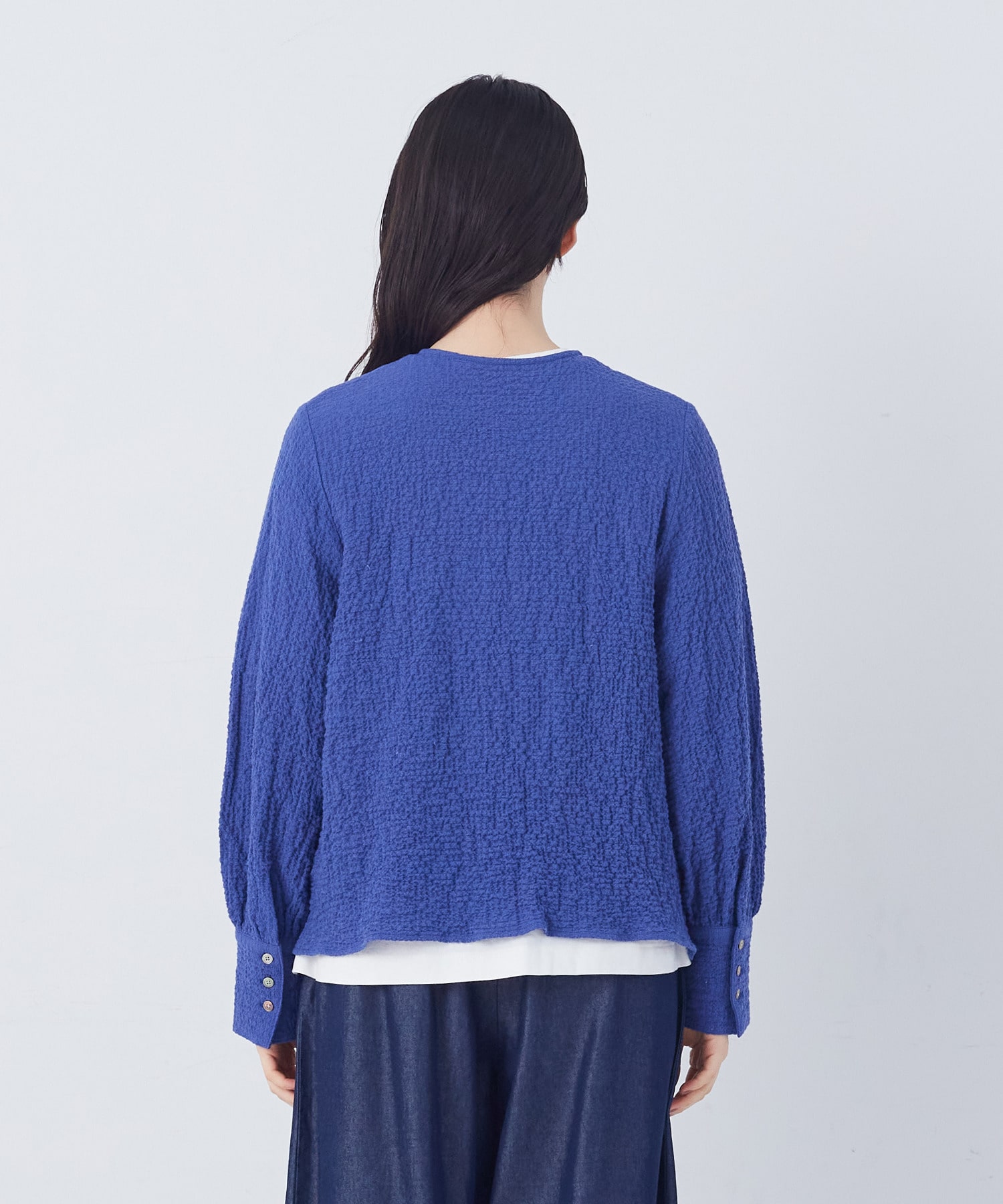 【congés payés】ワッフルラウンドカラーシャツ 詳細画像 ブルー系その他 23