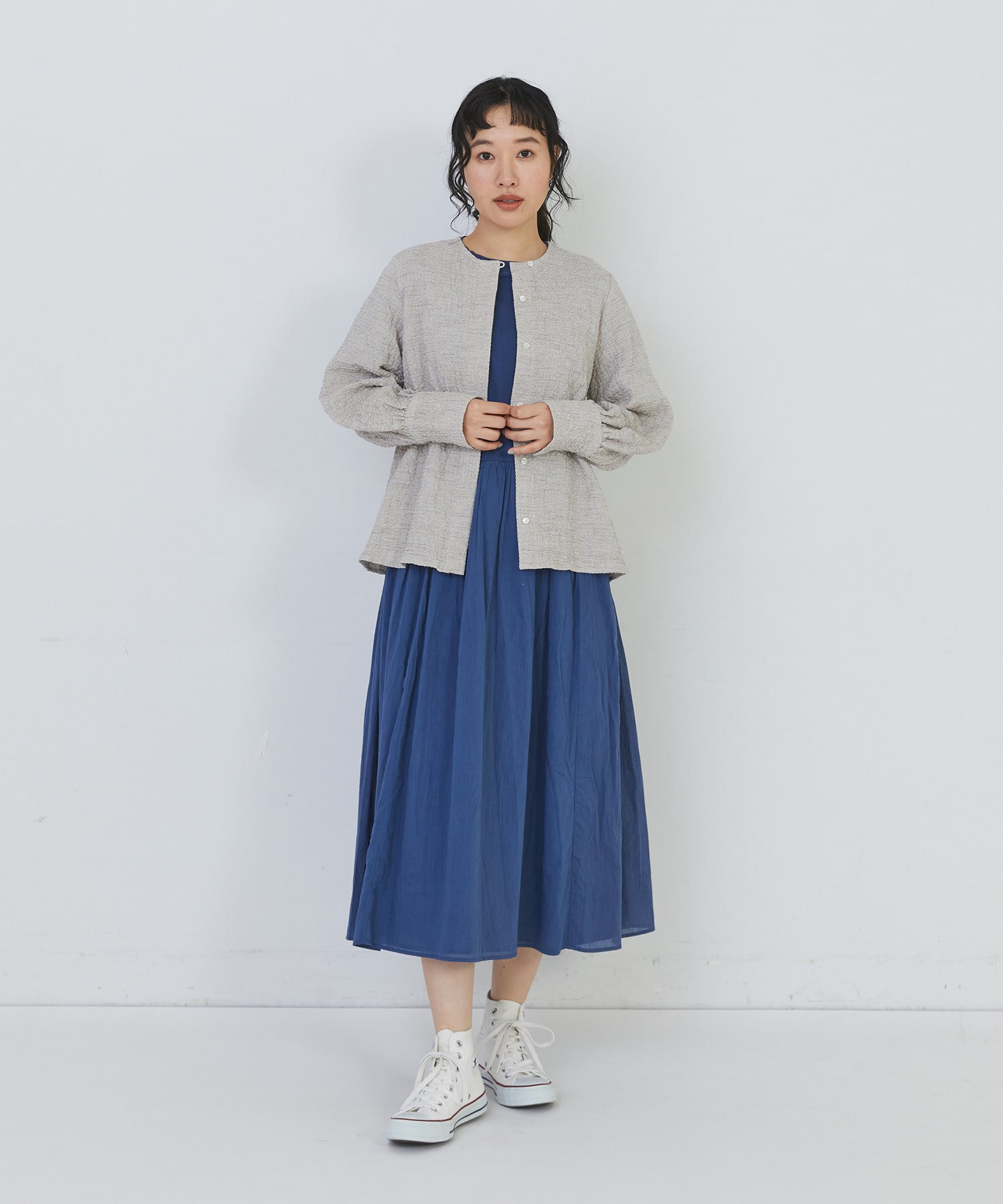 【congés payés】ワッフルラウンドカラーシャツ 詳細画像 ブルー系その他 4