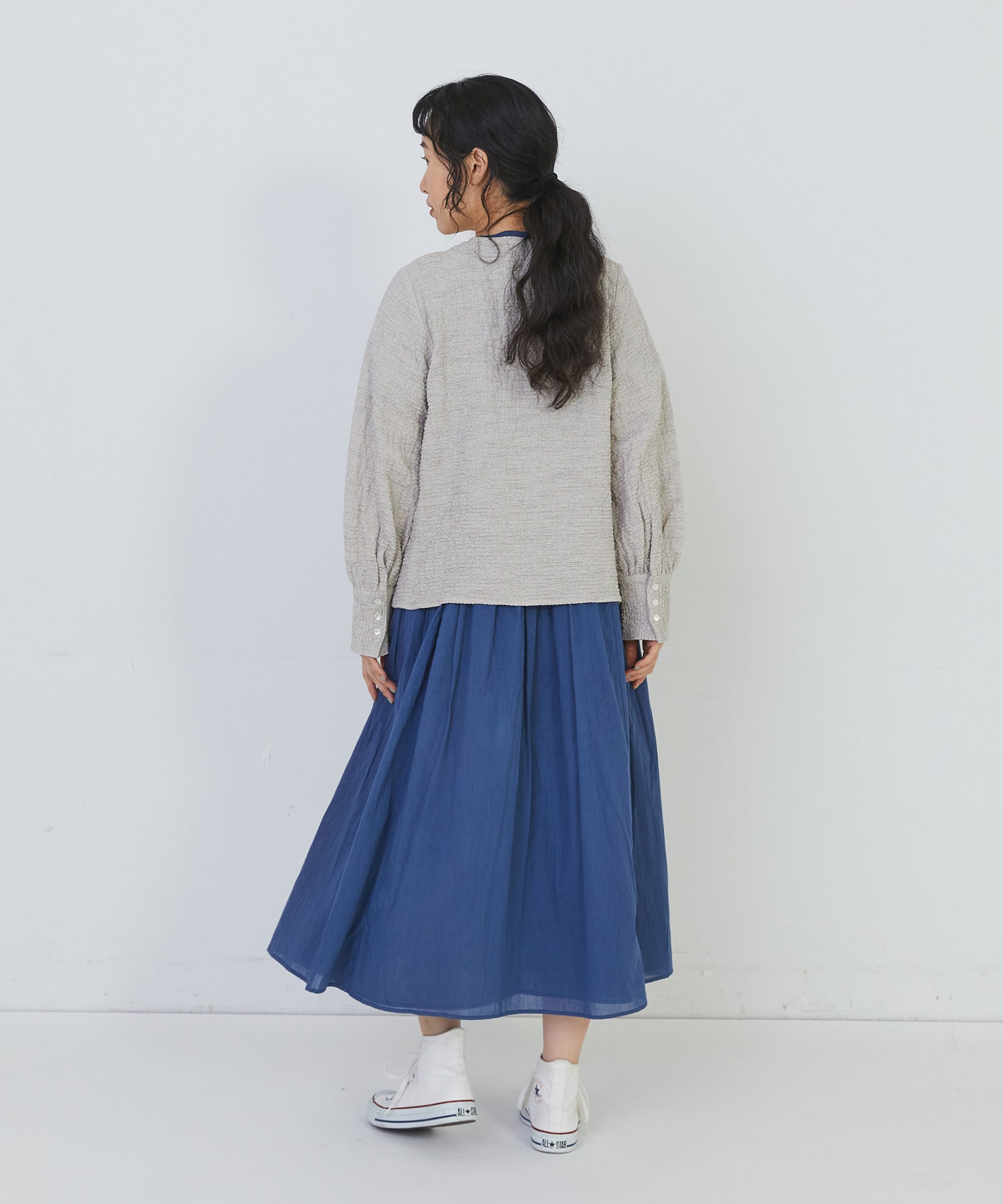 【congés payés】ワッフルラウンドカラーシャツ 詳細画像 ブルー系その他 5