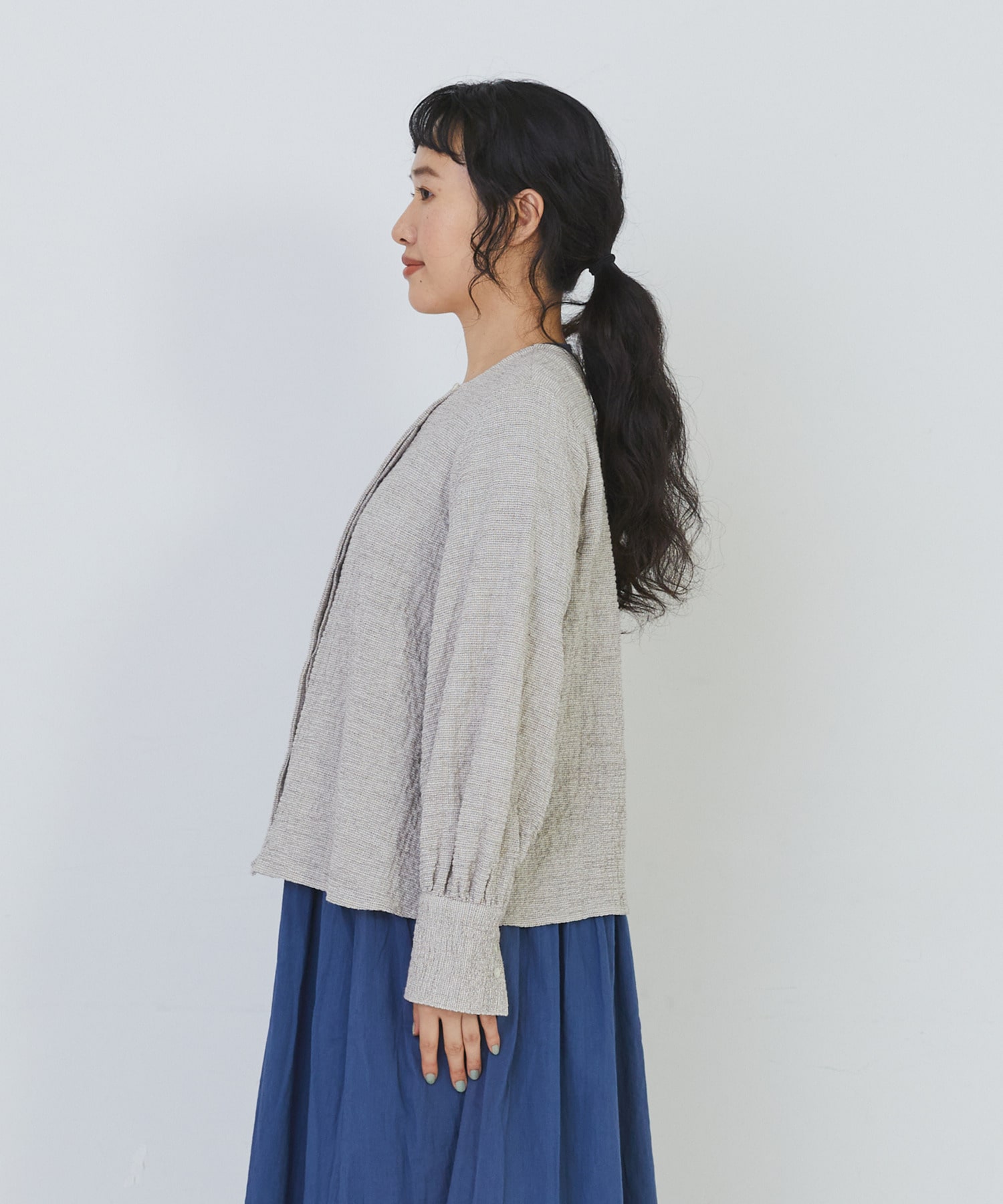 【congés payés】ワッフルラウンドカラーシャツ 詳細画像 ブルー系その他 7