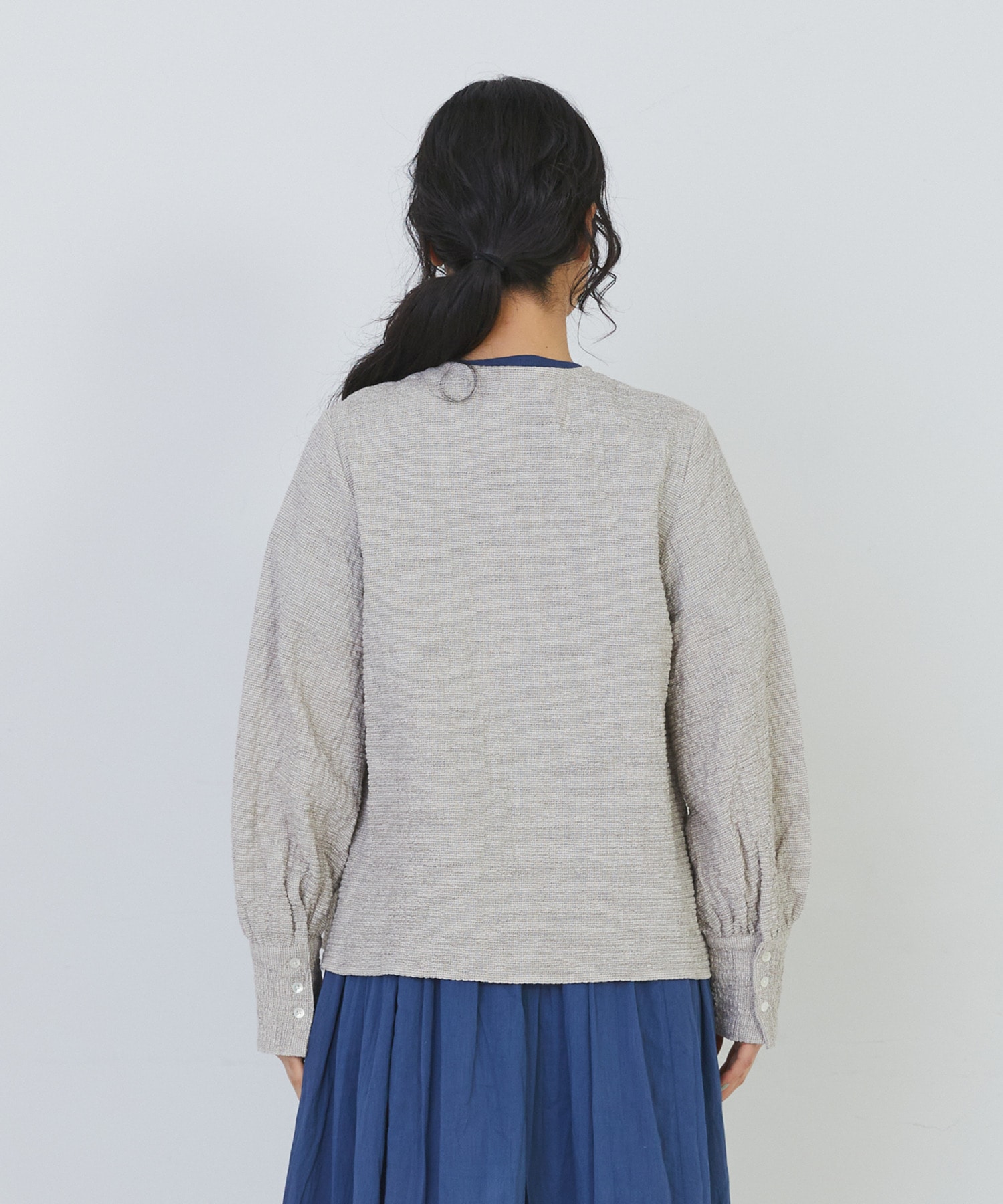 【congés payés】ワッフルラウンドカラーシャツ 詳細画像 ブルー系その他 8