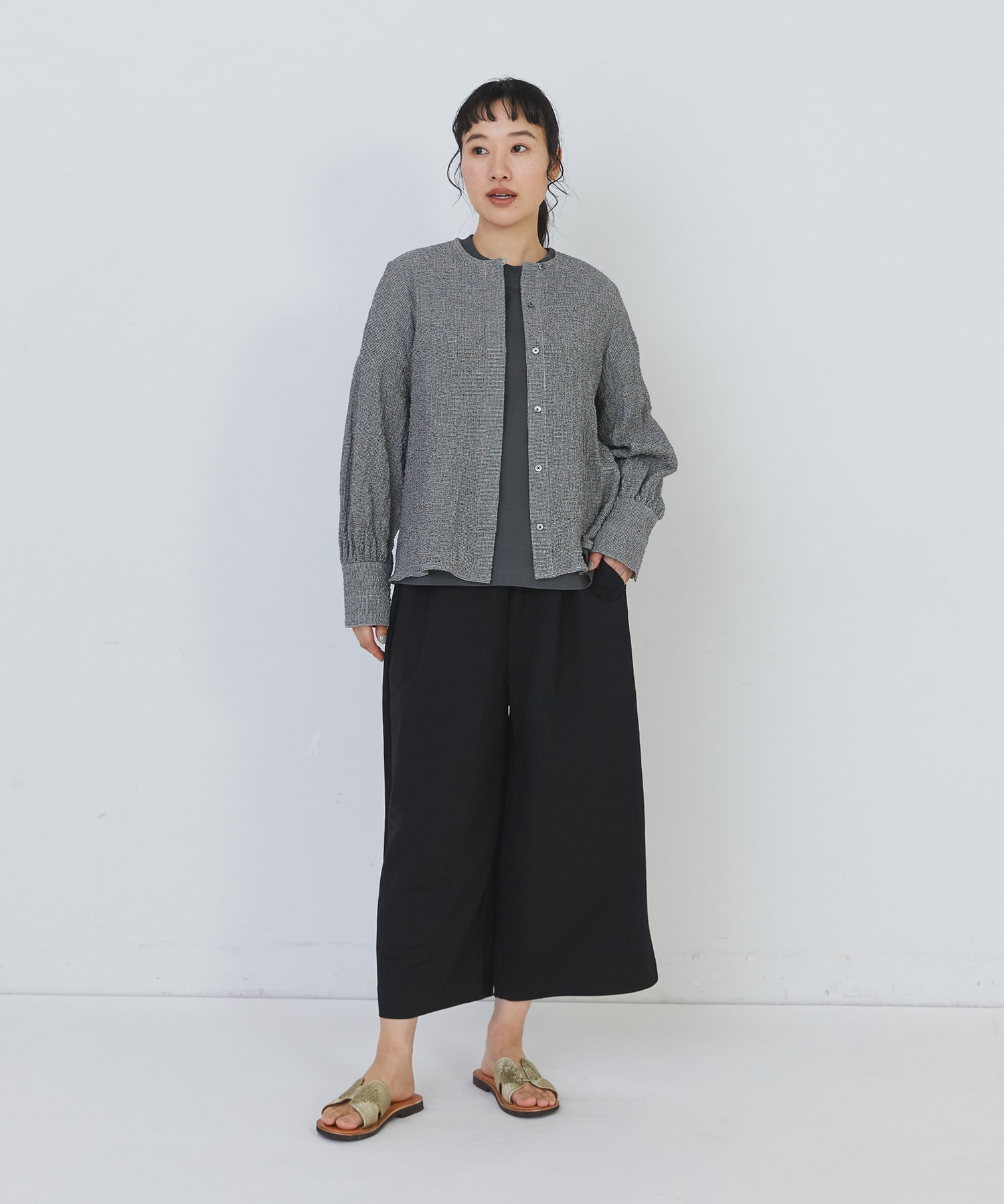 【congés payés】ワッフルラウンドカラーシャツ 詳細画像 ブルー系その他 9