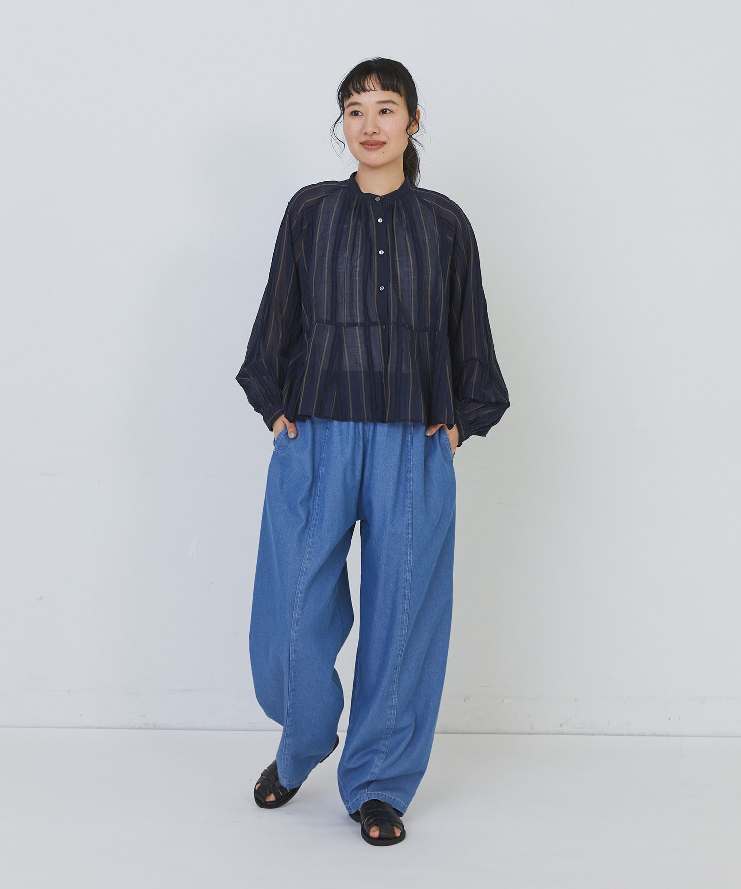 【congés payés】フリンジストライプブラウス 詳細画像 ブルー系その他 1