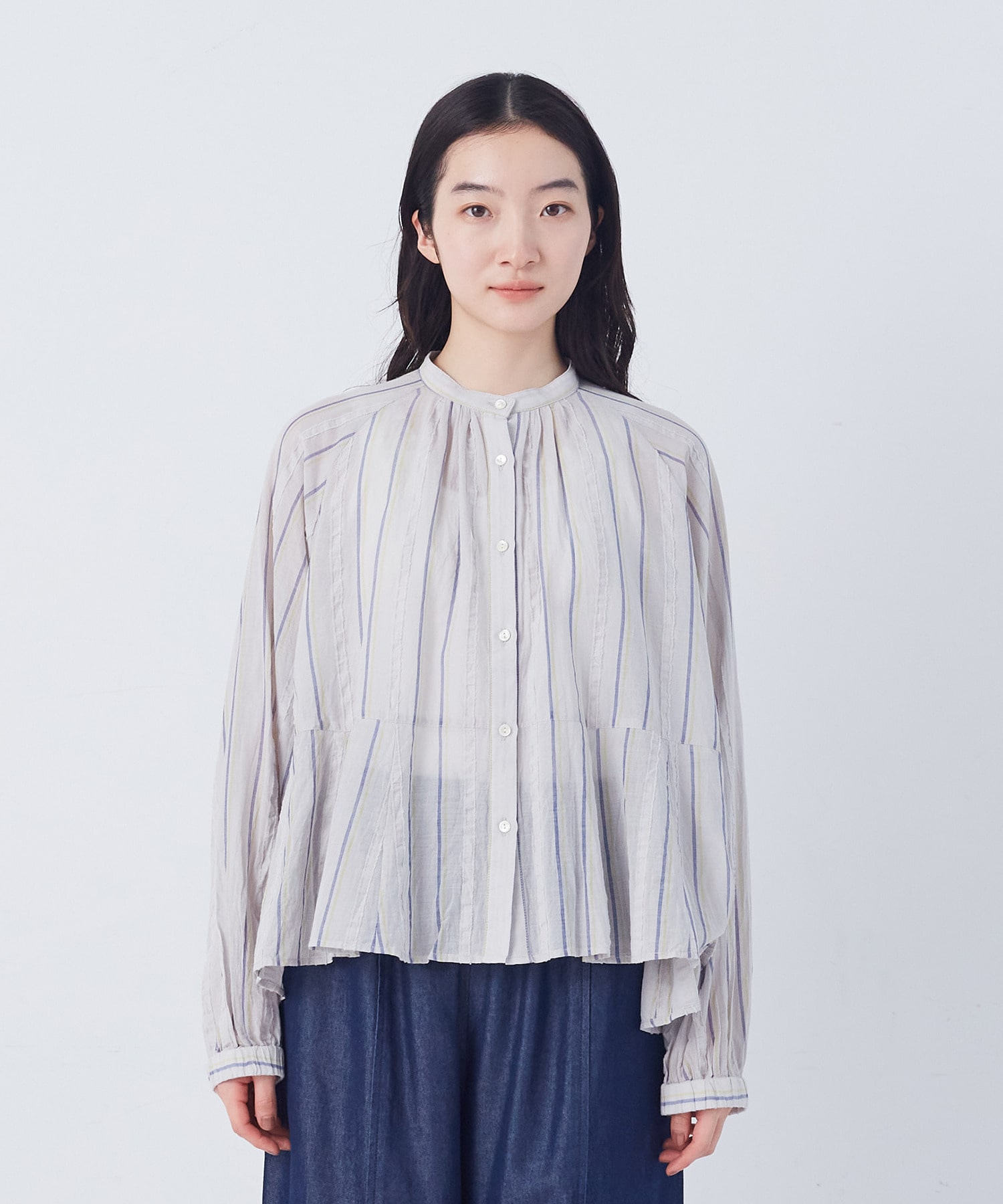 【congés payés】フリンジストライプブラウス 詳細画像 ブルー系その他 12