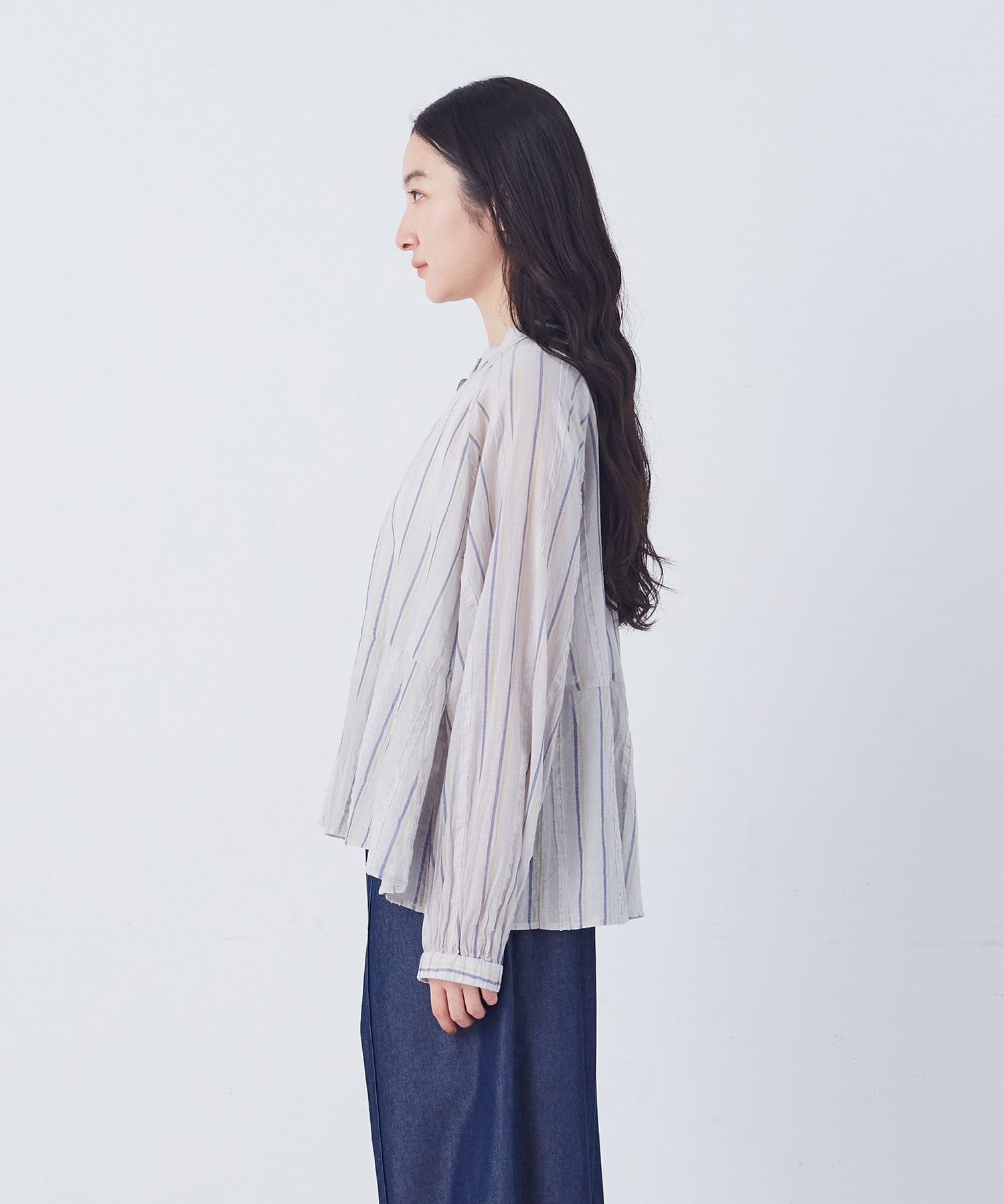 【congés payés】フリンジストライプブラウス 詳細画像 ブルー系その他 13