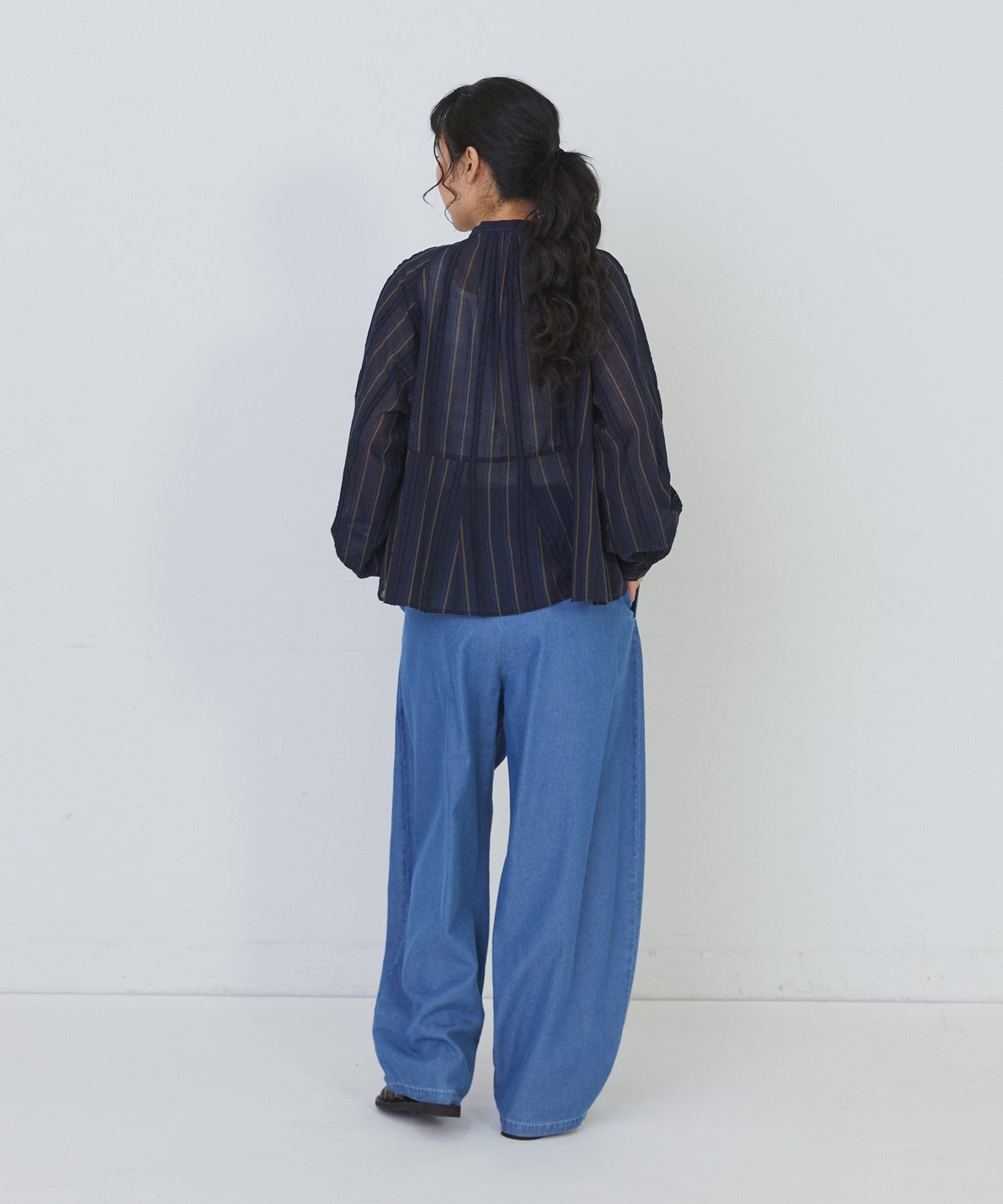 【congés payés】フリンジストライプブラウス 詳細画像 ブルー系その他 3