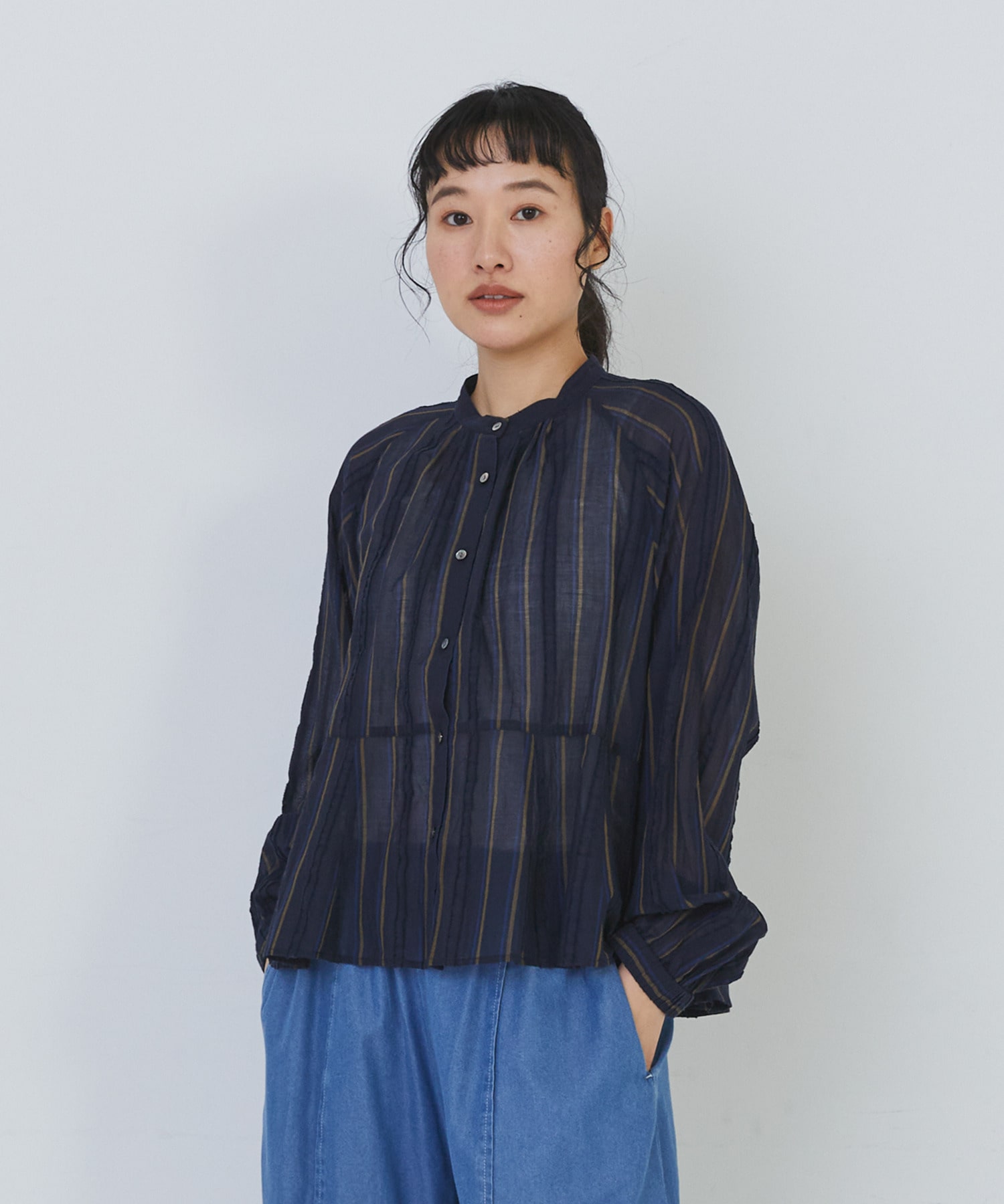 【congés payés】フリンジストライプブラウス 詳細画像 ブルー系その他 4