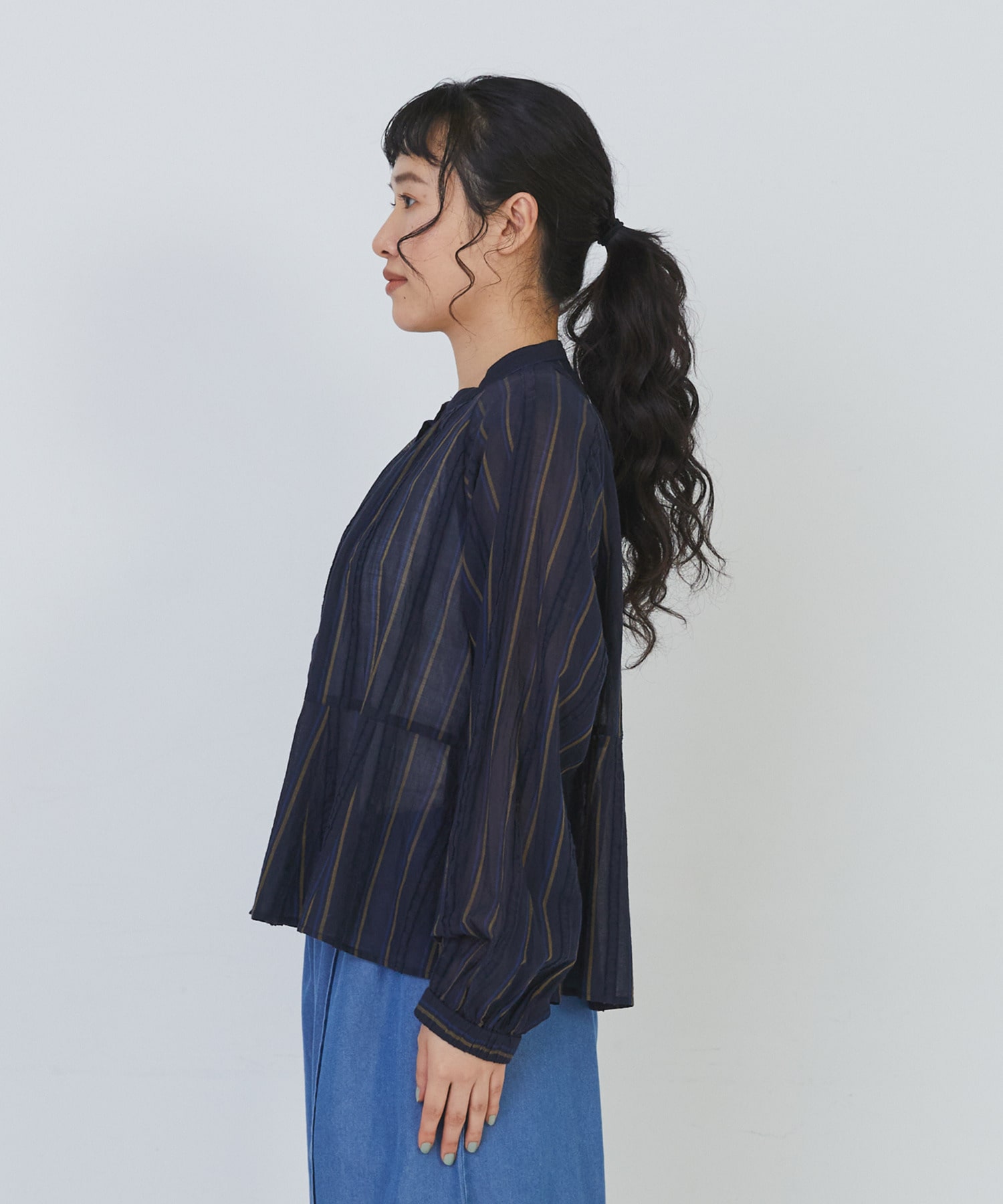 【congés payés】フリンジストライプブラウス 詳細画像 ブルー系その他 6