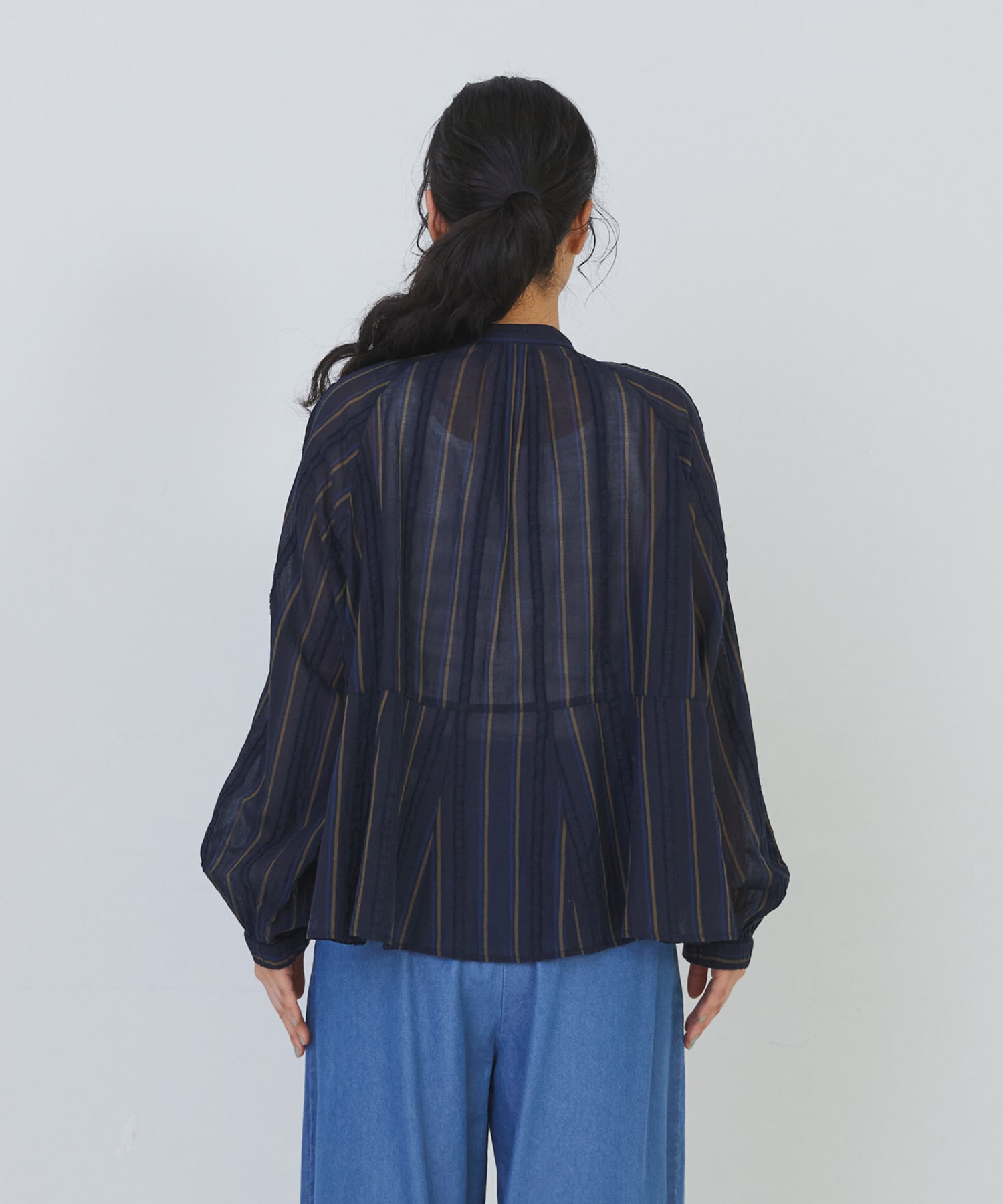 【congés payés】フリンジストライプブラウス 詳細画像 ブルー系その他 7