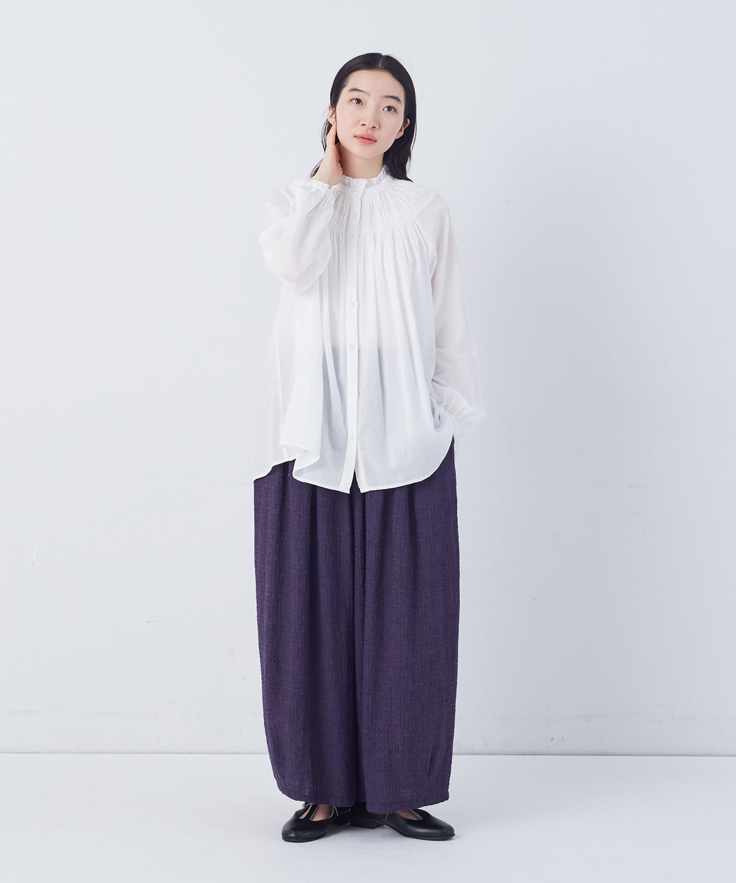 【congés payés】モスリンラウンドタックブラウス 詳細画像 ブラック 1