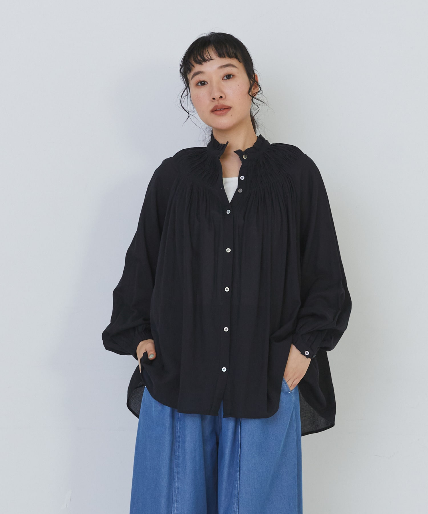 【congés payés】モスリンラウンドタックブラウス 詳細画像 ブラック 11