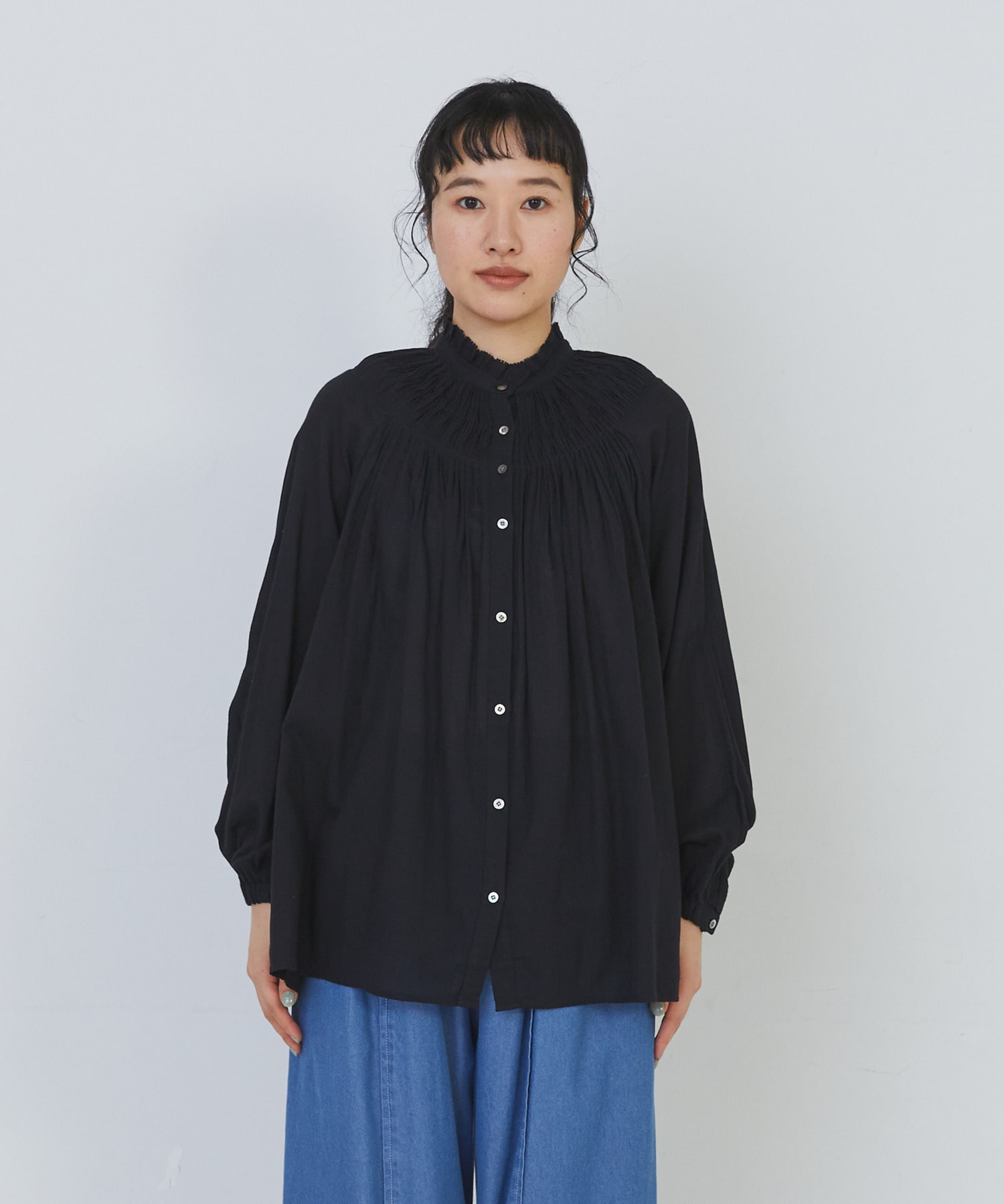 【congés payés】モスリンラウンドタックブラウス 詳細画像 ブラック 12