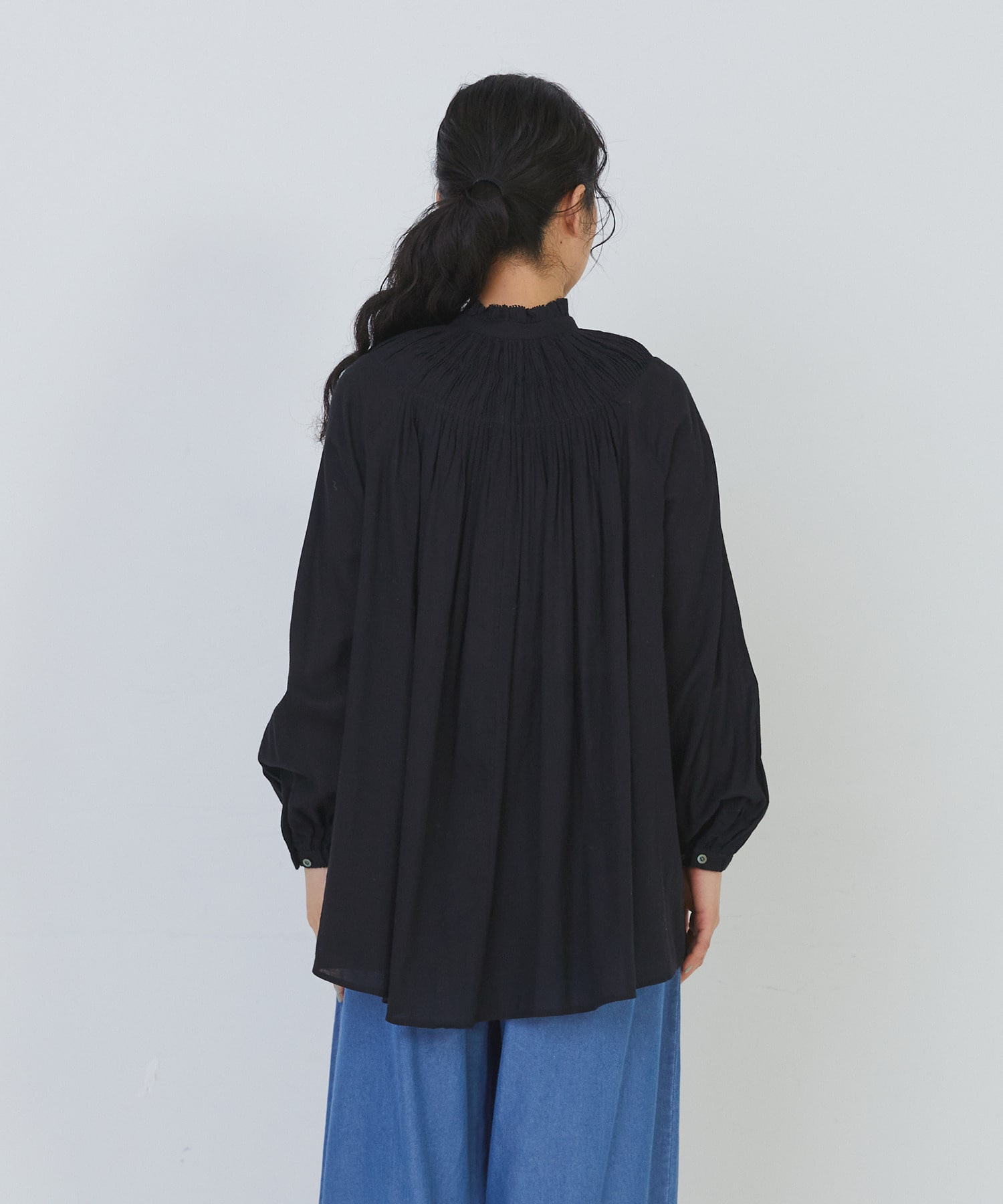 【congés payés】モスリンラウンドタックブラウス 詳細画像 ブラック 13