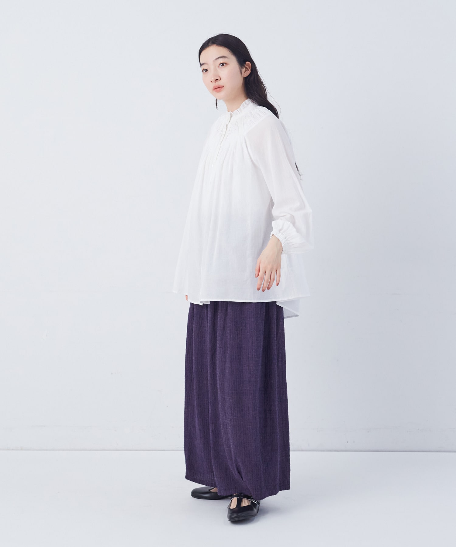 【congés payés】モスリンラウンドタックブラウス 詳細画像 ブラック 2