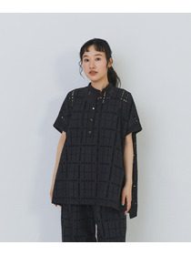 【congés payés】チェックエンブロイダリーチュニック 詳細画像 ブラック 11