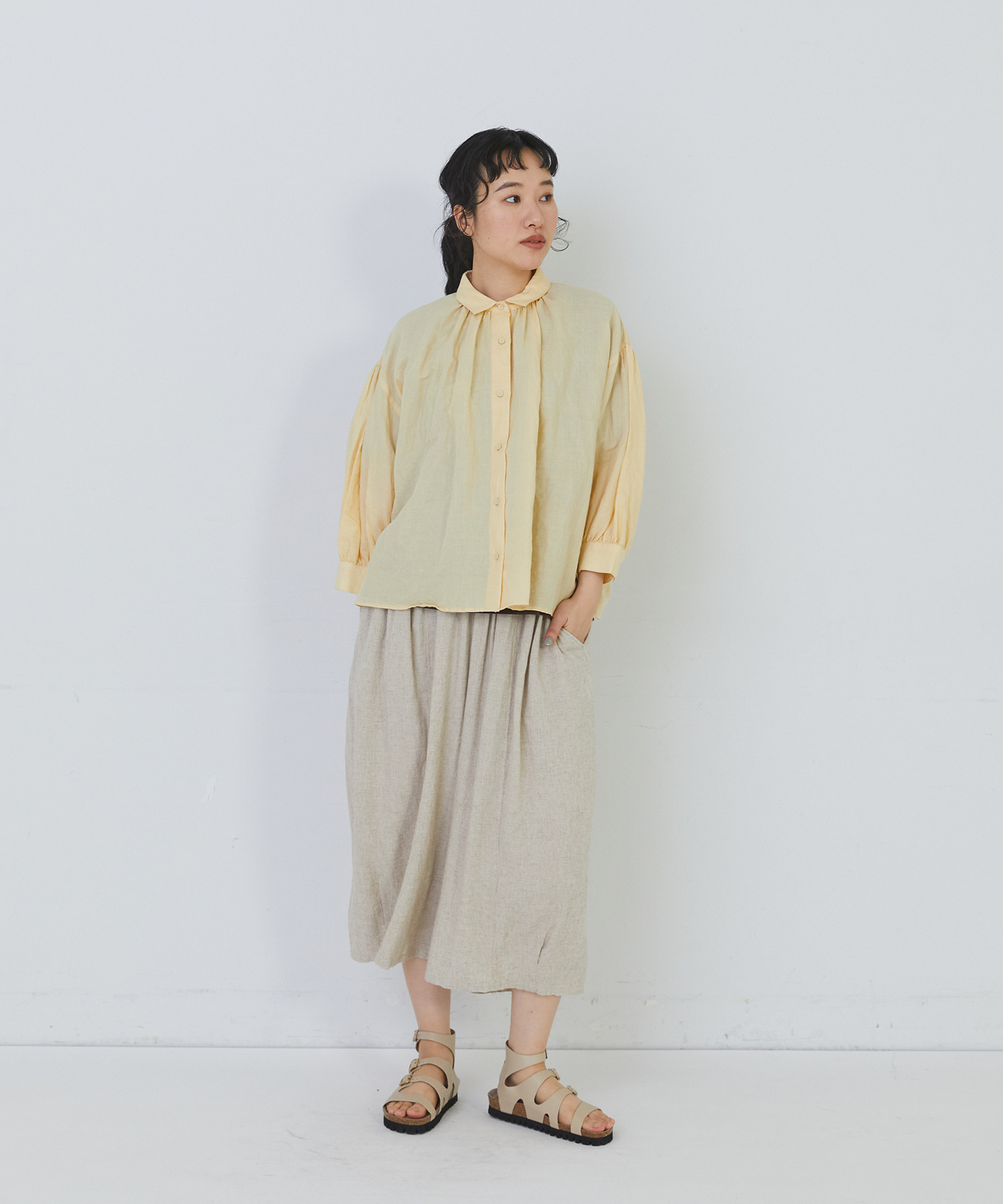 【congés payés】コットンリネンギャザーシャツ 詳細画像 イエロー 11