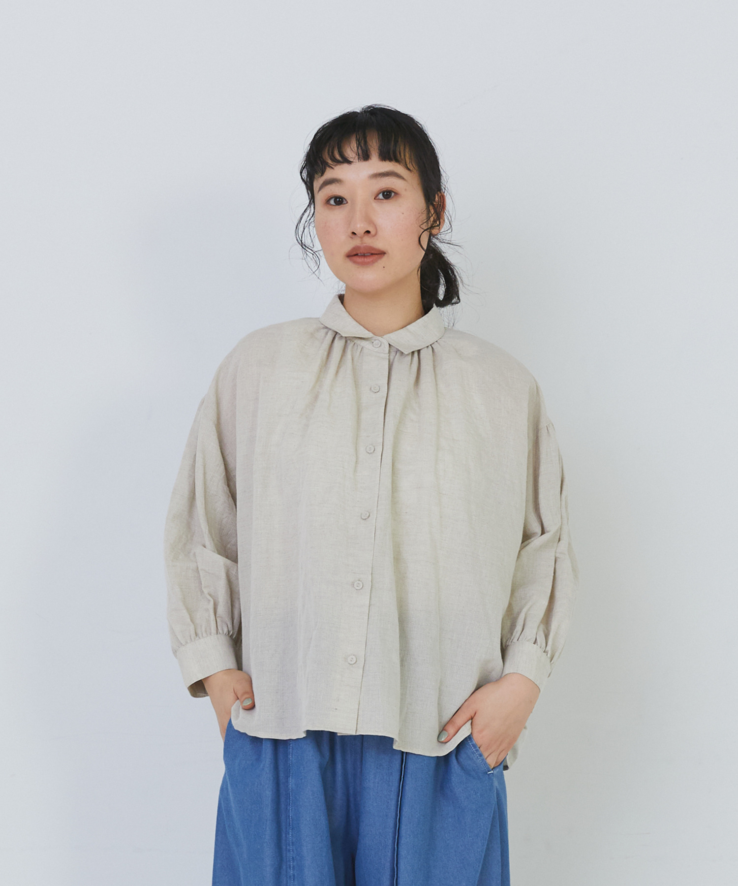 【congés payés】コットンリネンギャザーシャツ 詳細画像 イエロー 4