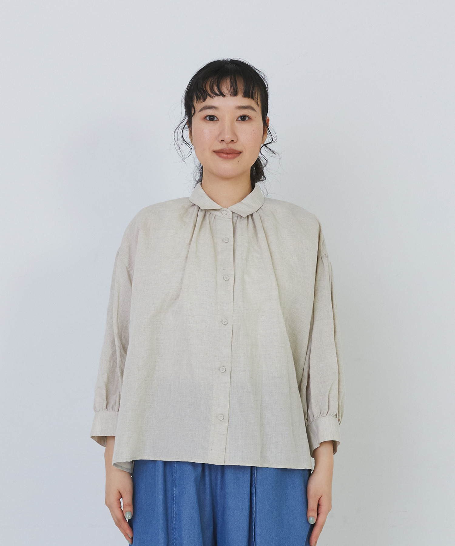 【congés payés】コットンリネンギャザーシャツ 詳細画像 イエロー 5